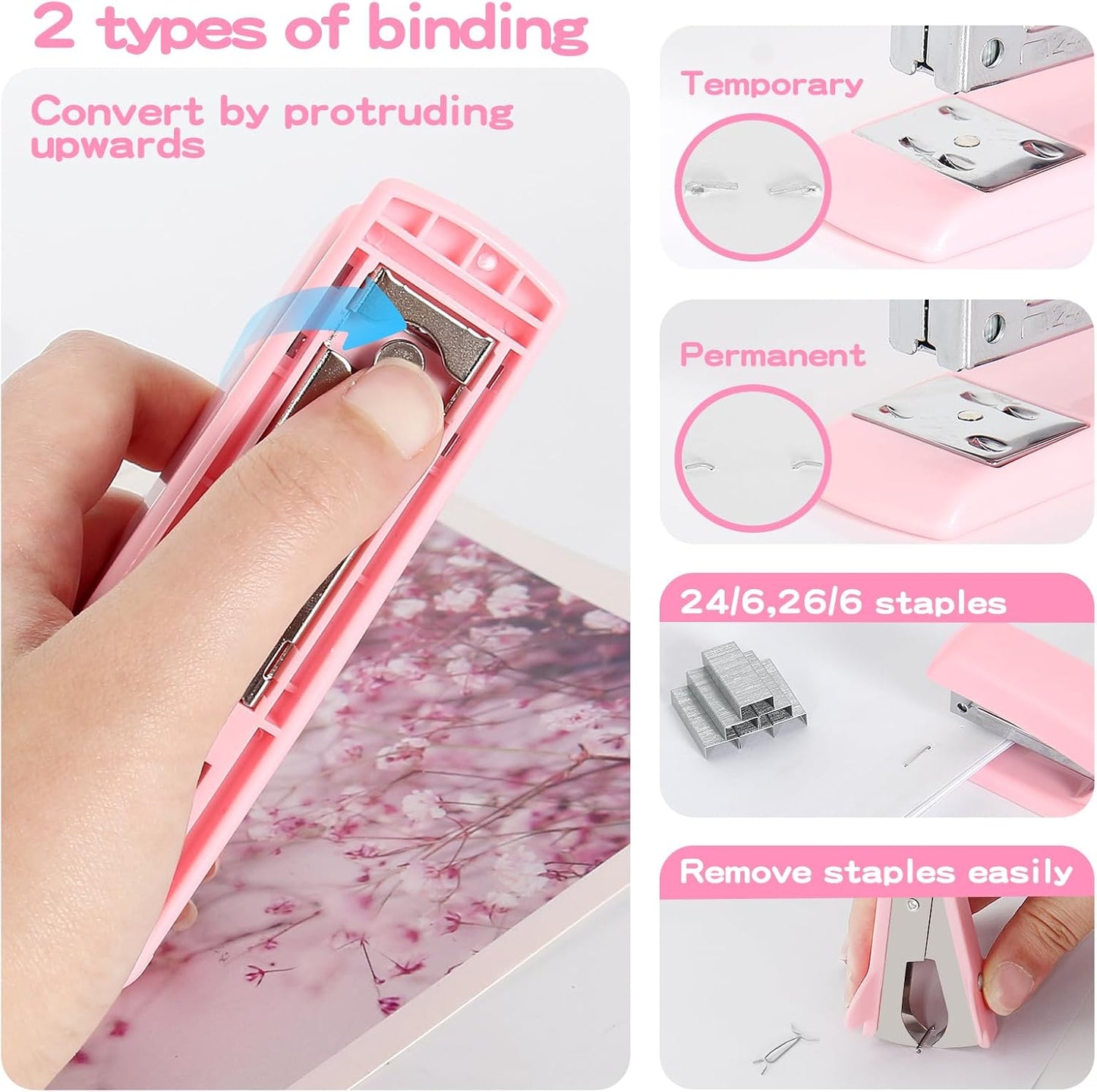 Office Desk Accessories, Pink Office Supplies Set Desk Accessories for Women, Cute Office Supplies with Stapler, Mini Stapler, Staple Remover, Tape, Clips, Scissor and Tabs, Stationary Set for Student