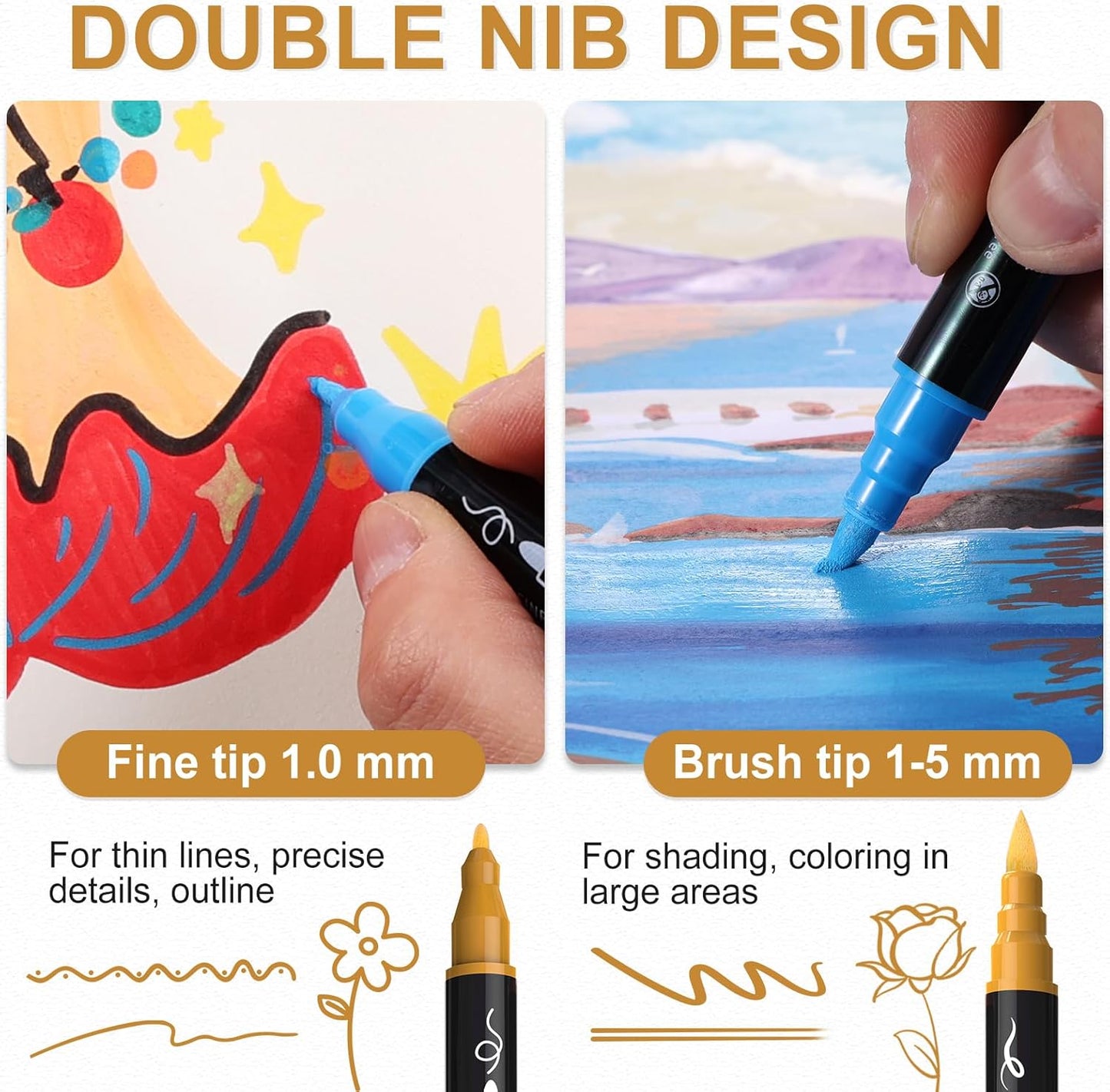 Acrylic Paint Pens Markers, 100 Colors Dual Tip Acrylic Paint Pens with Brush Tip and Fine Tip, Waterproof Markers for Rock Painting, Wood, Canvas, Stone, Glass, Ceramic,DIY Crafts Making Art Supplies