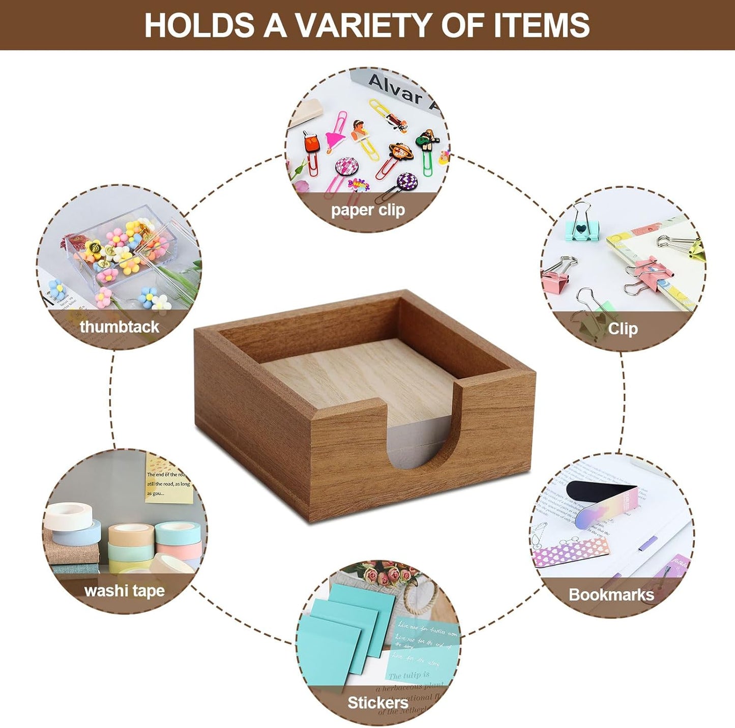 MultiBey Sapele Wooden Sticky Note Holder, Self -Sticky Note Pad Holder, Thicked Wood Post it Note Dispenser Memo Pad Holder, Desktop Accessories Organizer for Office School Home