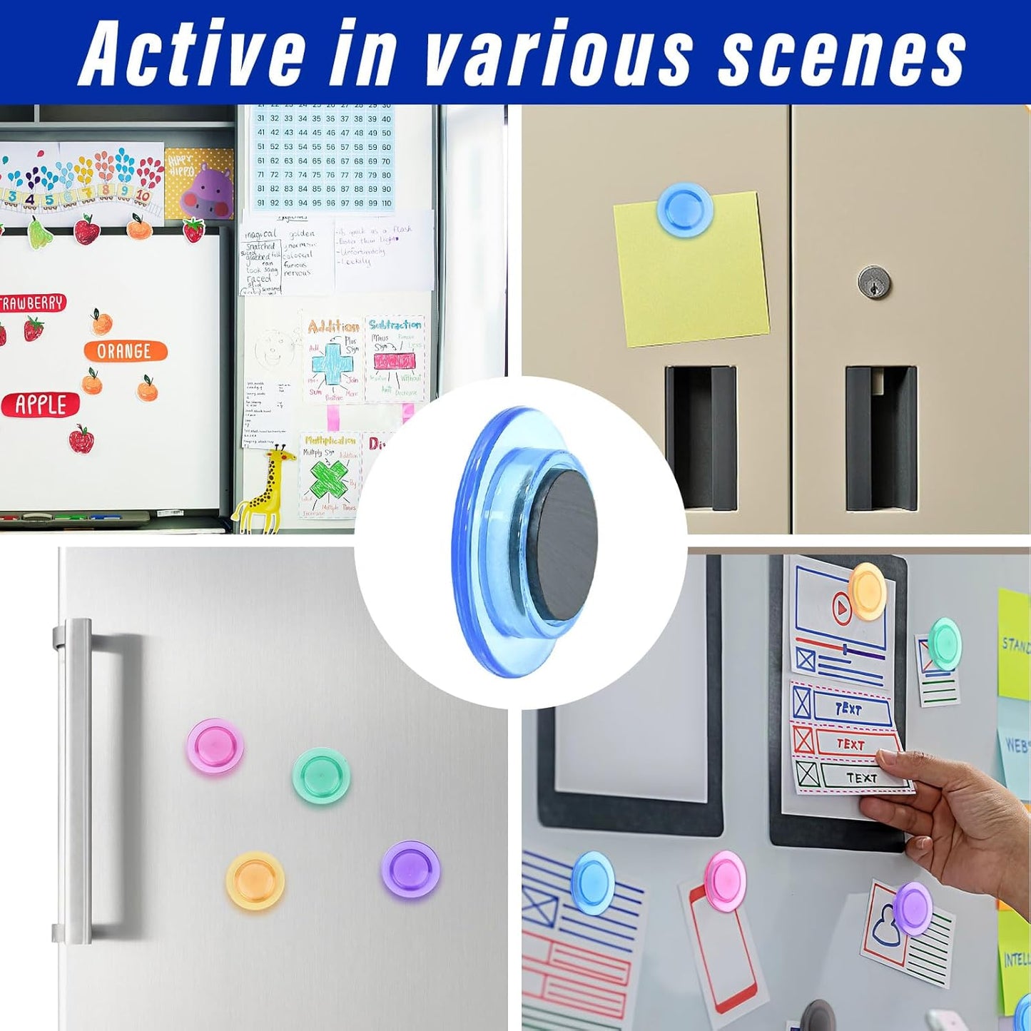 42 Pack Fridge Magnets,30MM Refrigerator Magnet, 7 Colors Colorful Locker Magnets, Strong Small Magnet for Whiteboard, Map, Kitchen, Office