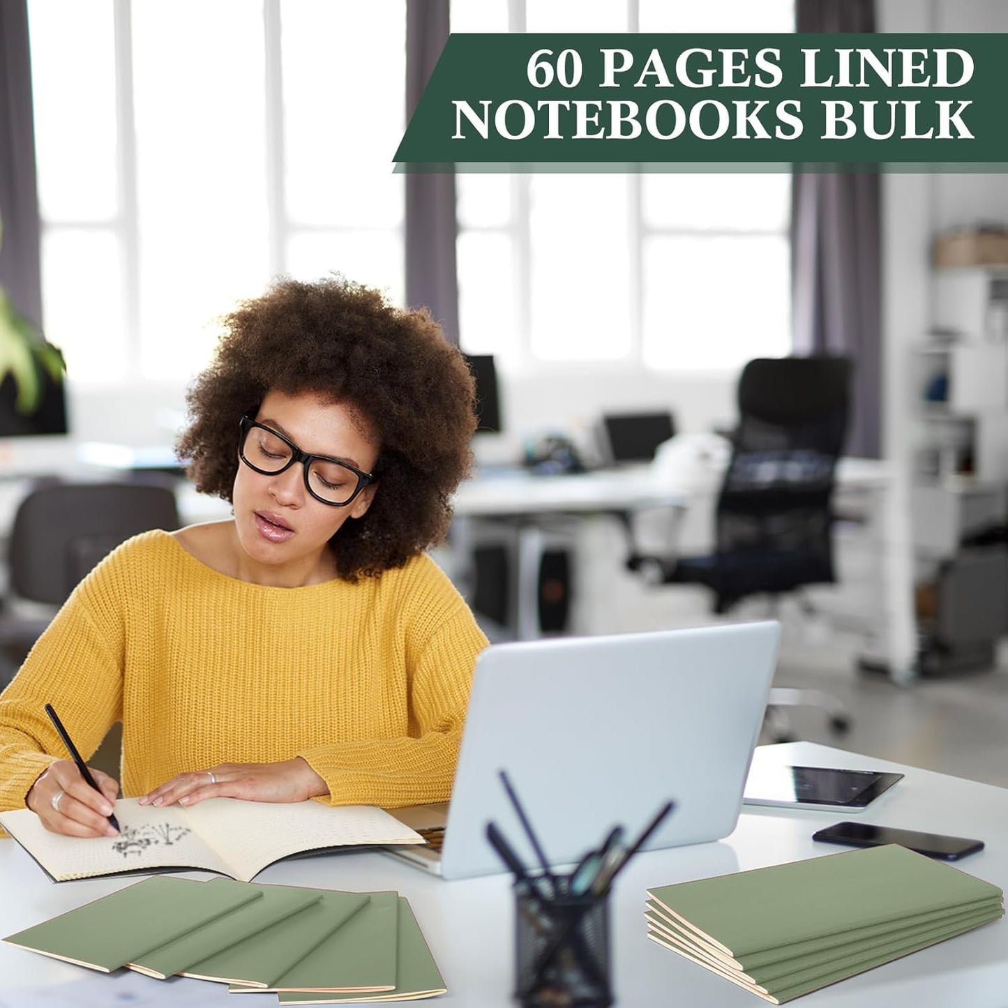 Sepamoon 150 Pack Kraft Notebook Journals 5.82 Inch x 4.13 Inch A6 Softcover Notebooks Bulk for Kids Student Writing Sketch Travel Journal Office Notepad with 48 Pages 24 Sheets, Lined(Light Green)