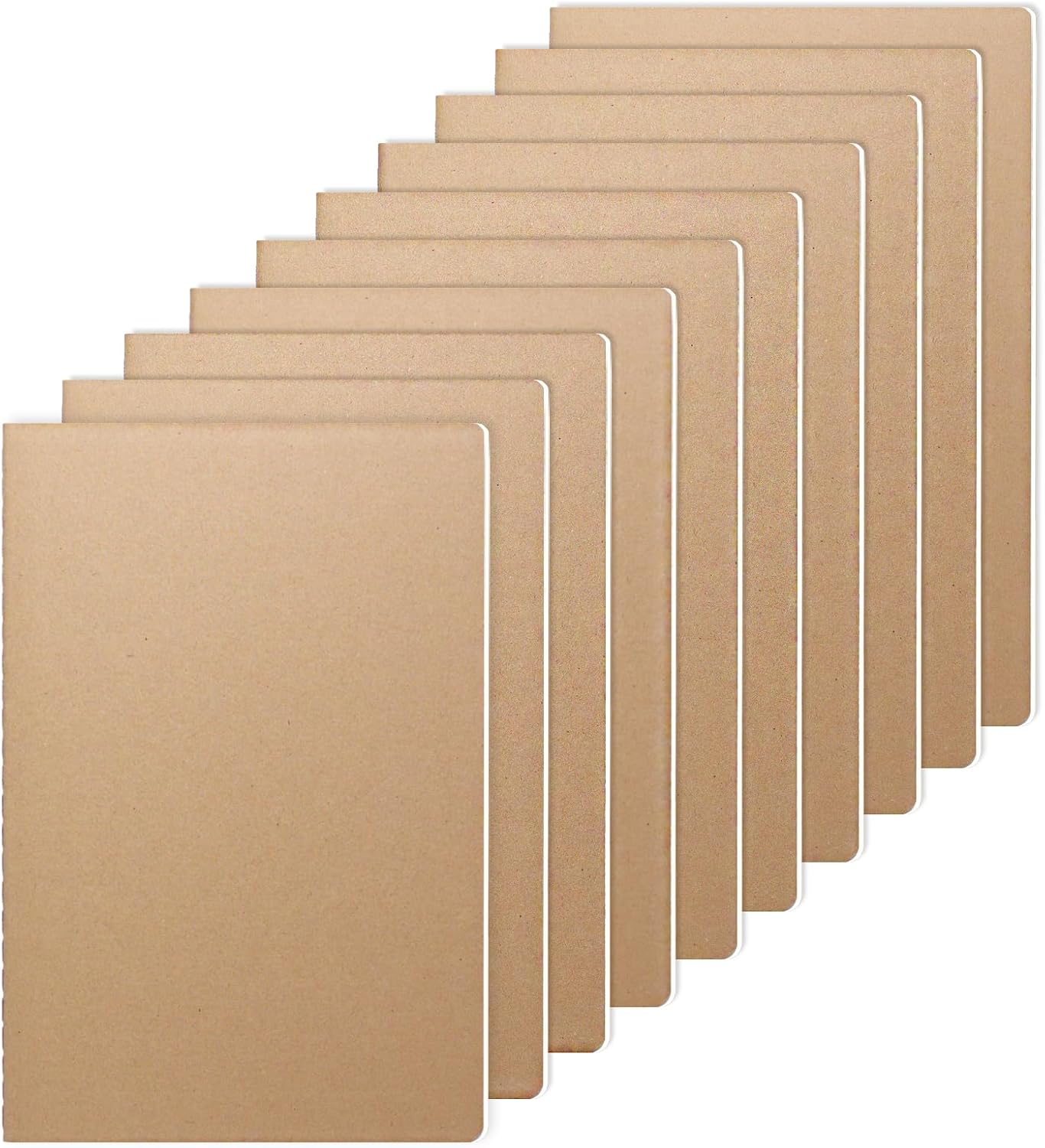 LIONSOUL Bulk A5 Journal Notebook, Kraft Cover 80 Pages Lined Paper Journal for Traveler, Notes, Memo - Bulk Journals Sewn Brown Notebook for School Supplies, Office Supplie (blank 80pages, 10pack)
