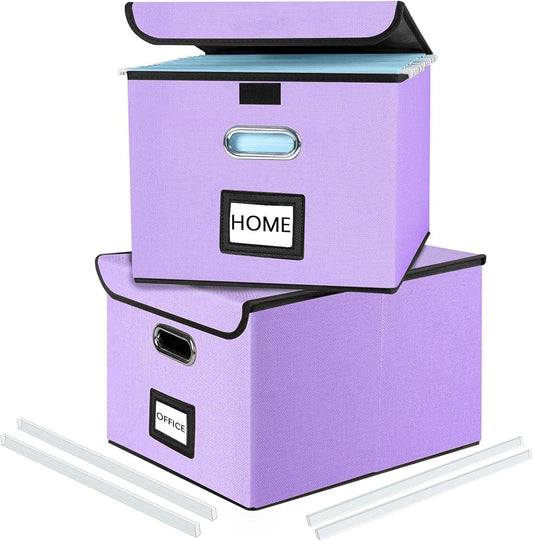 Decorative File Organizer Storage Boxes with Lid, Huolewa Linen Hanging Filing & Storage Box with Plastic Slide for Office/Decor/Home, Universal Hanging Filing Organization Box for Letter/Legal Folder