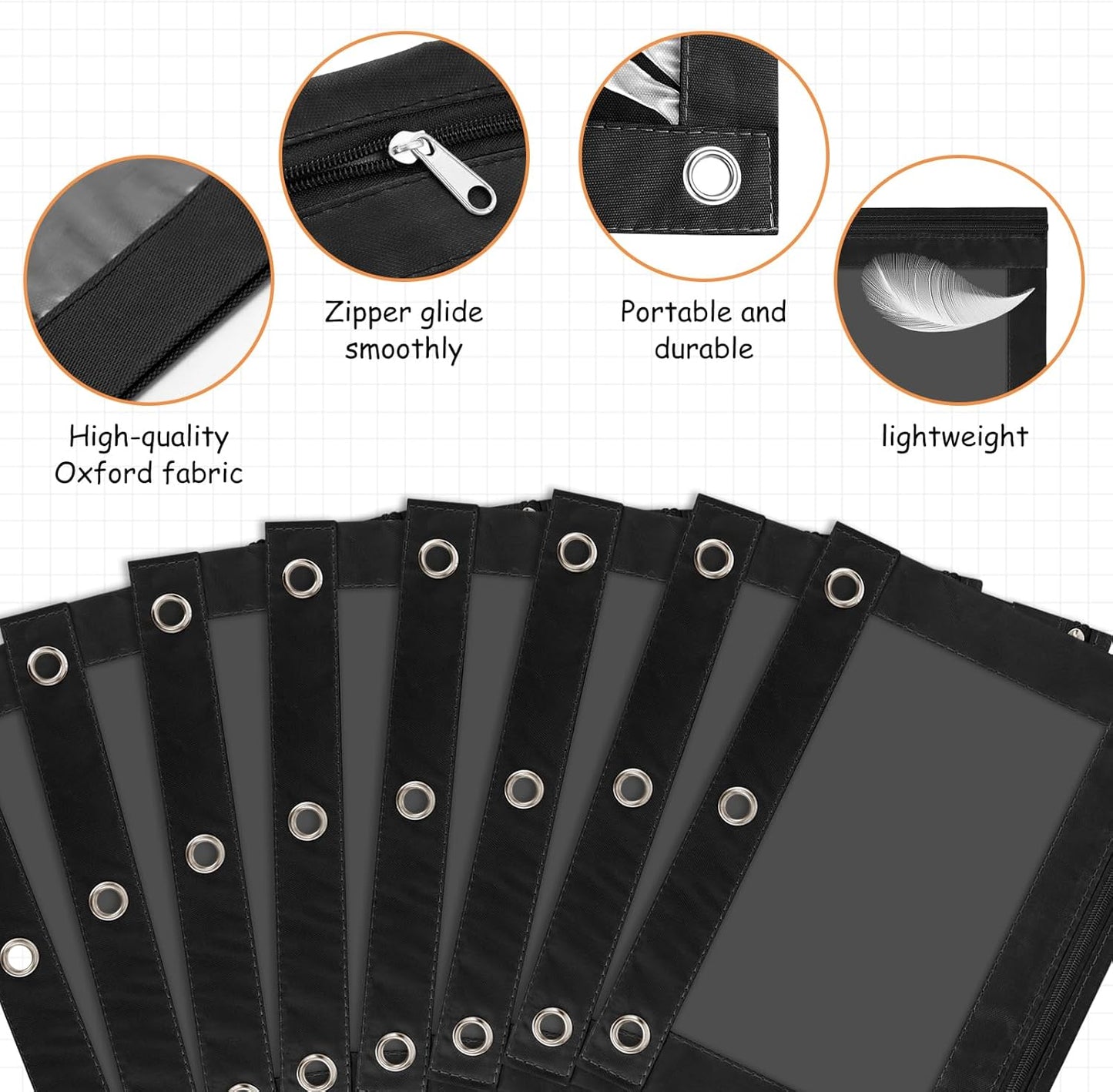 IKAYAS 10 Pack Black Pencil Pouch for 3 Ring Binder Colorful Pencil Pouch with Zipper Bulk, 3 Ring Binder Pencil Pouches Pencil Case Pencil Bags for Classroom Storing School Teacher Supplies