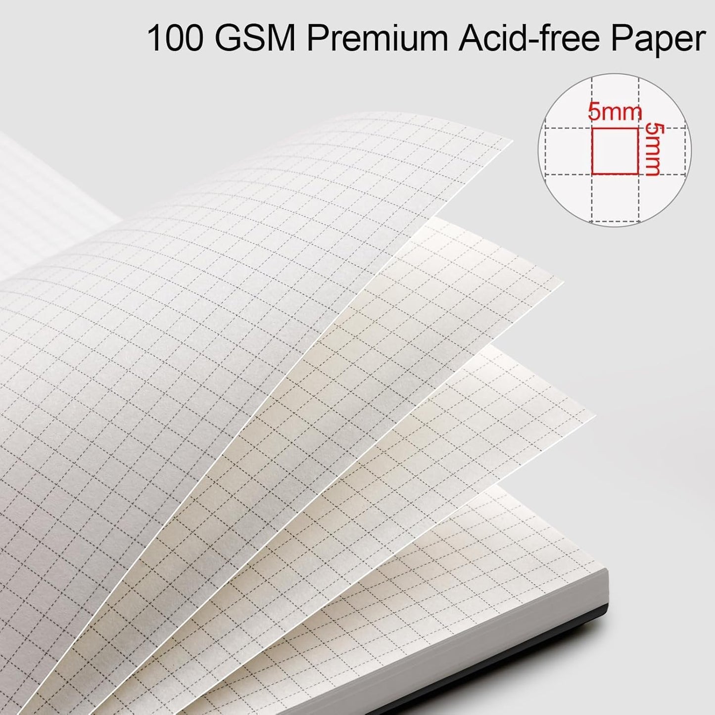 AHGXG Graph Paper Notebook - Spiral Notebook Journal 7.6" x 10", B5 Large Graph Notebook, 140 Pages, 100 gsm Thick Grid Paper, Waterproof Plastic Cover, for School Writing Engineering, Black