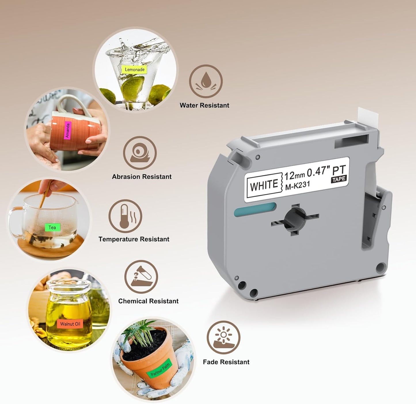 6 Pack Fluorescent Color Compatible M-k231s Brother Label Tape 12mm 0.47 Replacement for Brother P Touch M Tape M-K231 Compatible with P Touch PT-M95 PT-90 PT-70 PT-65 PT-85 Label Maker Refills