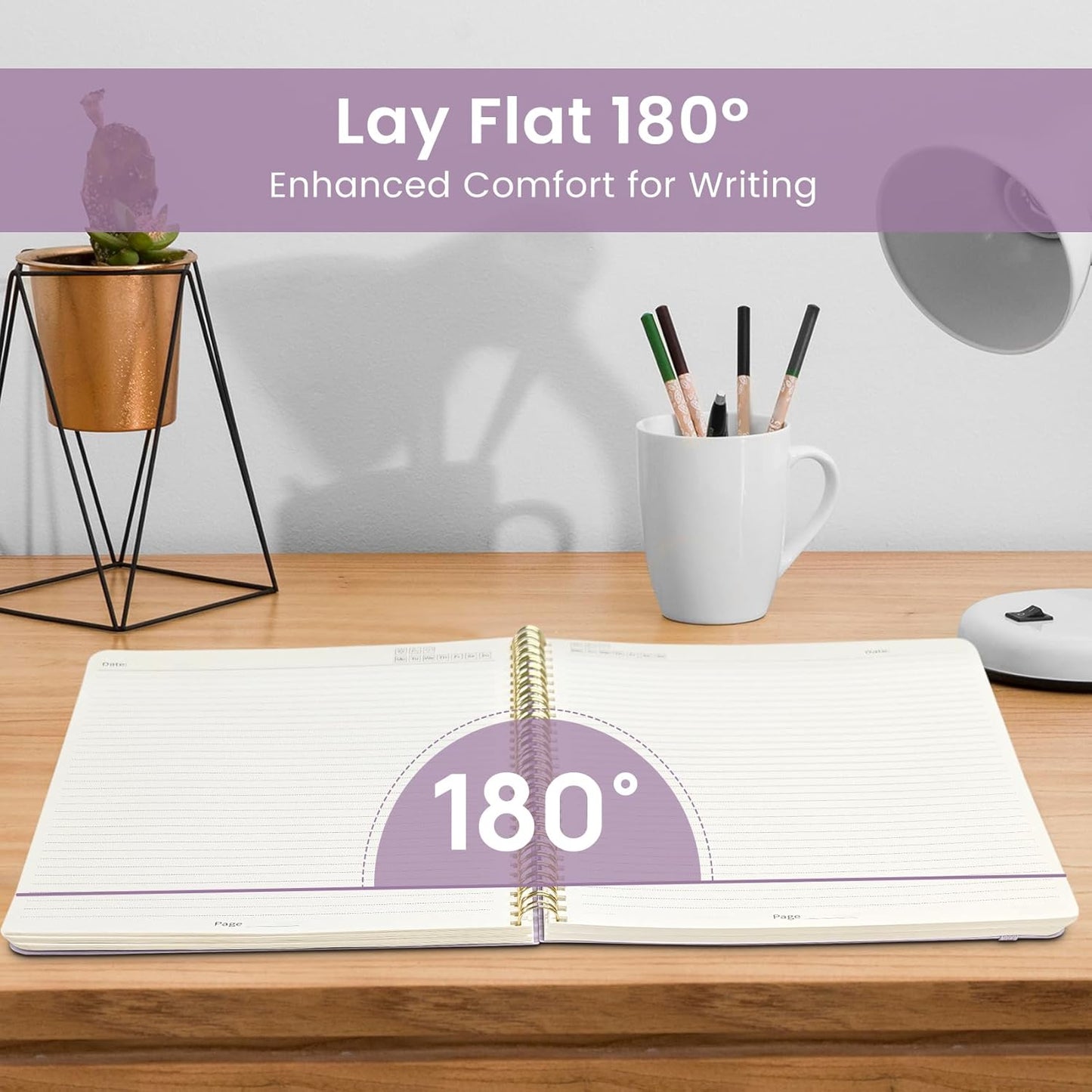 Taja Spiral Lined Notebook, 8.5"x11" Notebooks for Work, Large A4 Journal for Women & Men, College Ruled Journaling Notebook for Writing, Plastic Cover Spiral Journal, Lilac