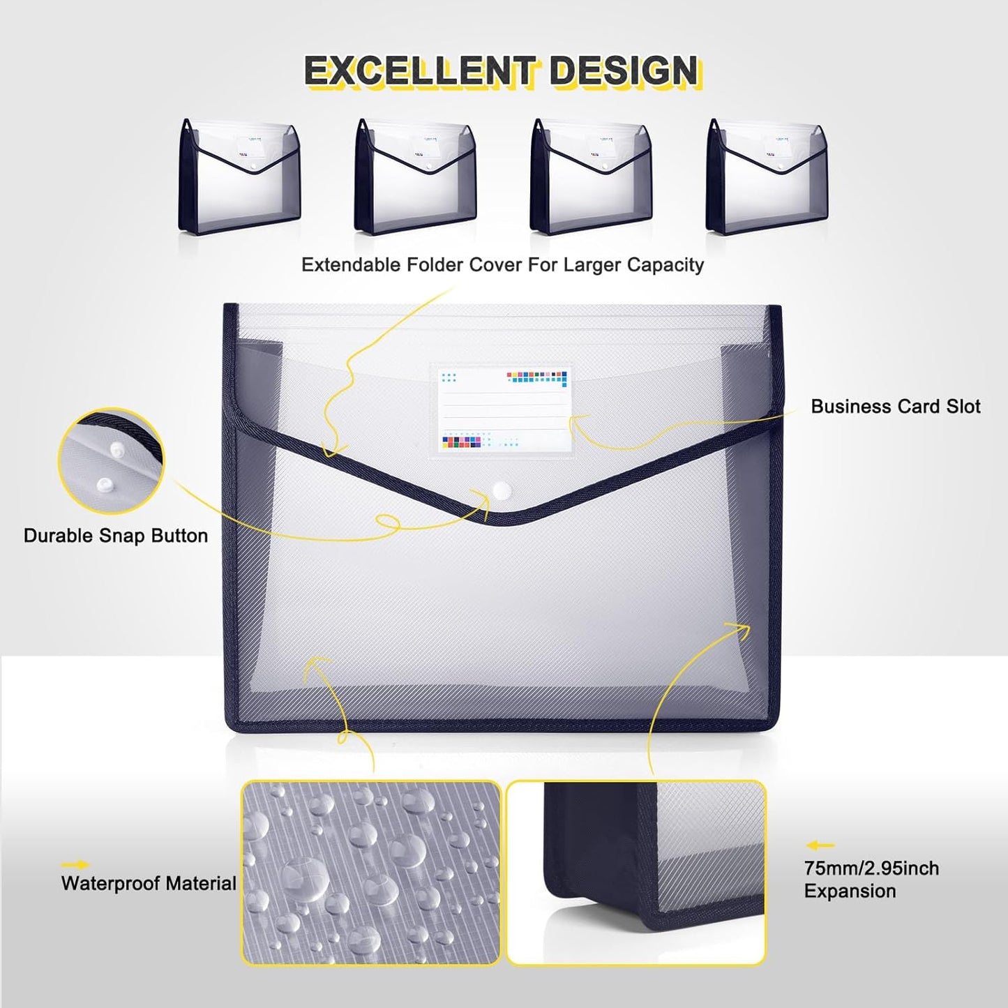 Plastic File Folders, Waterproof Transparent Expandable File Organiser, Portable Large Capacity A4B4 File Wallet for Office/Business/School (5 Pack)