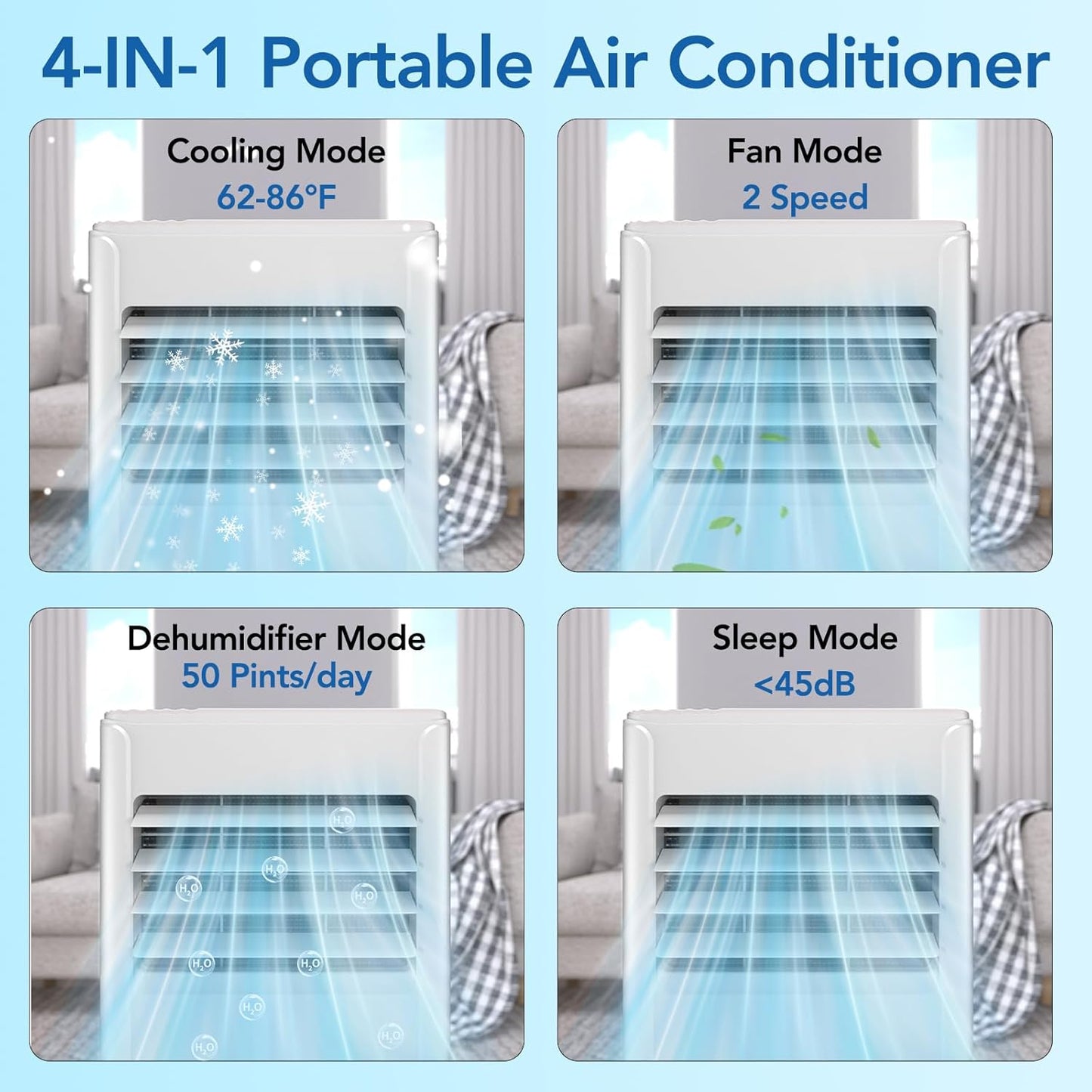 Antarctic Star 10,000 BTU Portable Air Conditioners Cools Up to 450 Sq.Ft, 4 Modes Portable AC with LED Display/Remote/24Hrs Timer for Home/Office/Dorms, White