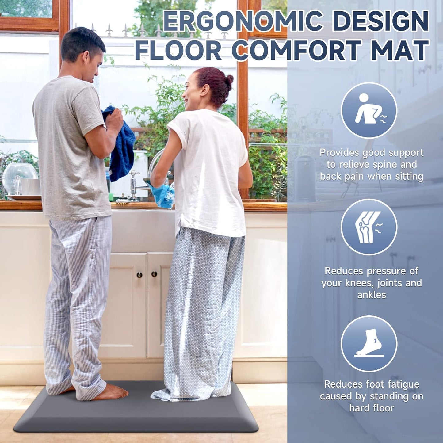 4/5 Inch Thick Kitchen Mats for Floor, StepRite Kitchen Rug for Standing Desk, Non-Slip, Thicker, Stain Resistant, Waterproof, Comfort Anti Fatigue Floor Mat for Home, Kitchen, Office - Grey,32*20''