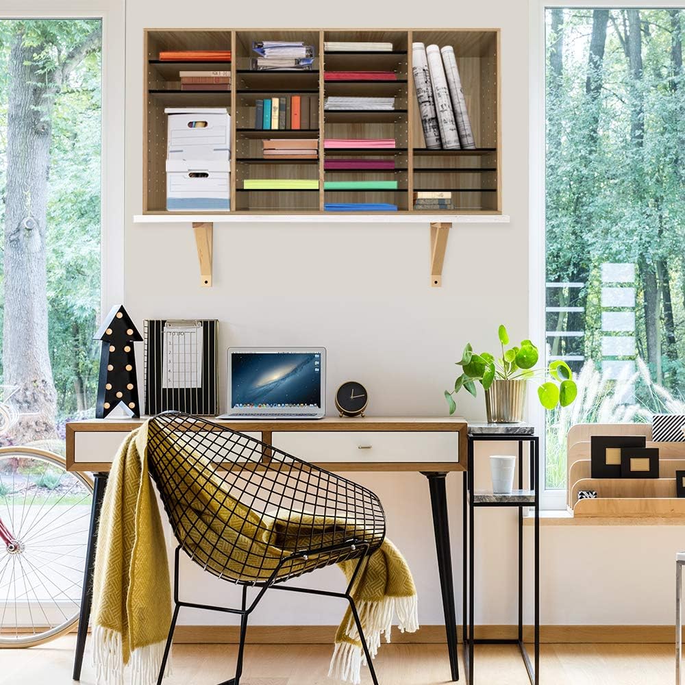 AdirOffice Wooden Adjustable Literature Organizer, 36 Compartment Office Mailbox, or Classroom Literature Organizer, Medium Oak