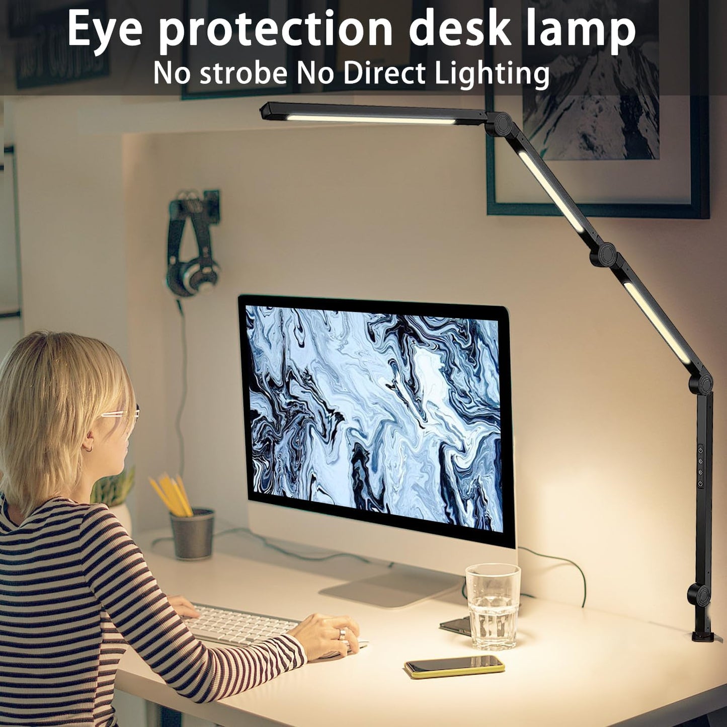 LED Desk Lamp with Clamp & Flexible Arm - 3 Light Sources, 4 Color Modes & 5 Brightness Levels, Eye-Caring Table Light with Memory Function