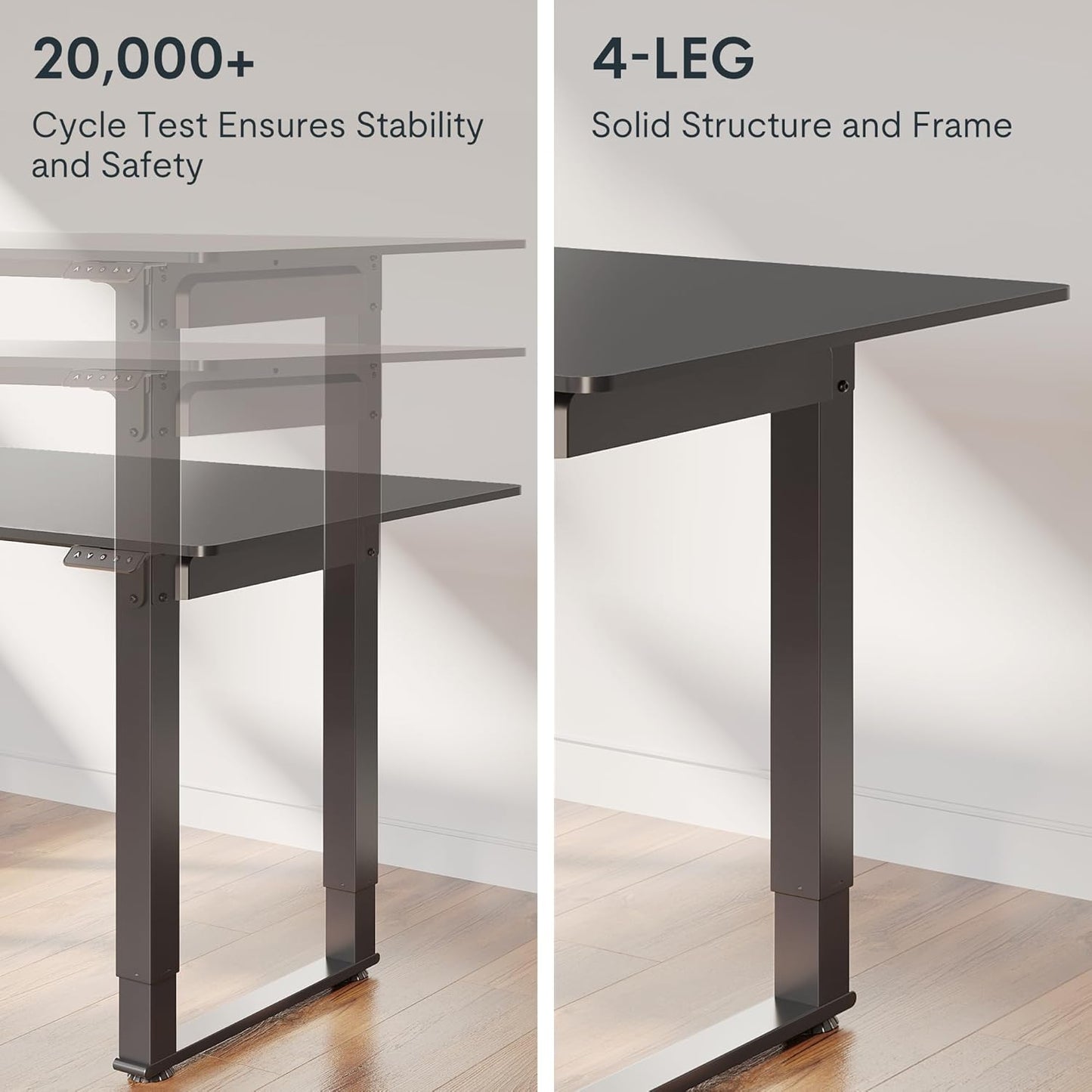 FLEXISPOT 4 Leg Standing Desk 71 x 32 Inch Electric Adjustable Height Sit Stand Desk with Splice Board Home Office Desk, Black Top + Black Frame