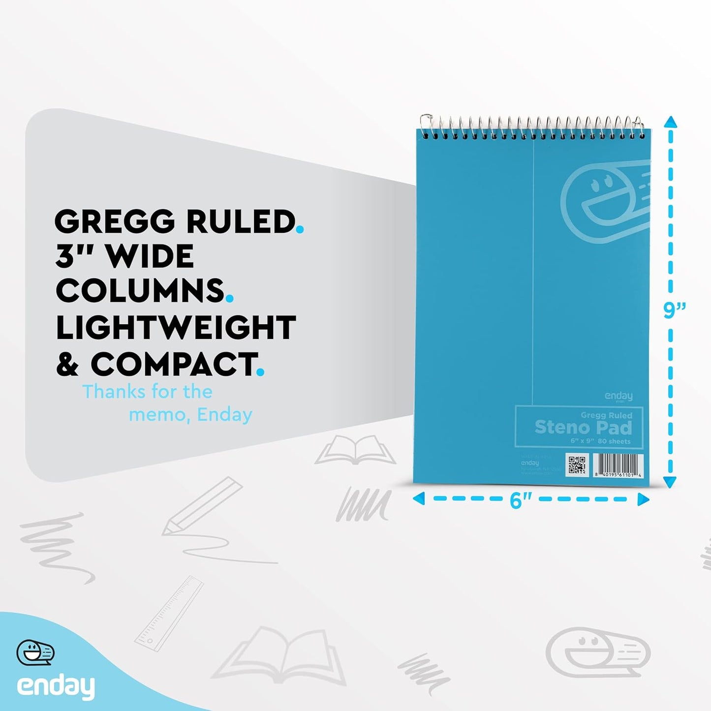 Enday Steno Pads Spiral 6 Pack, 6 x 9, 80 Sheets White Paper, Gregg Rule, Steno Notebook for writing, Assorted Colors, Pink, Purple, Green, Blue, Red, Grey