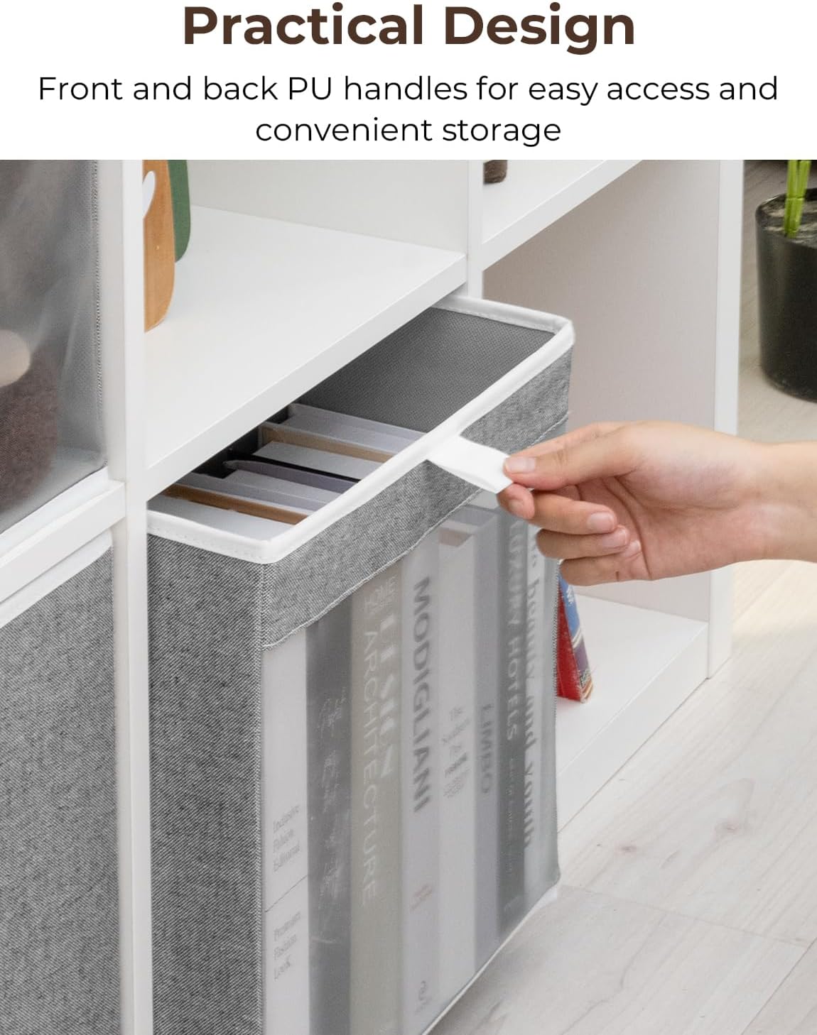 StorageWorks 13x13 Storage Cubes, Closet Storage Bins with Clear Window, Large Fabric Organizer for Clothes, Collapsible Storage Baskets with Handles, Gray, 3-Pack