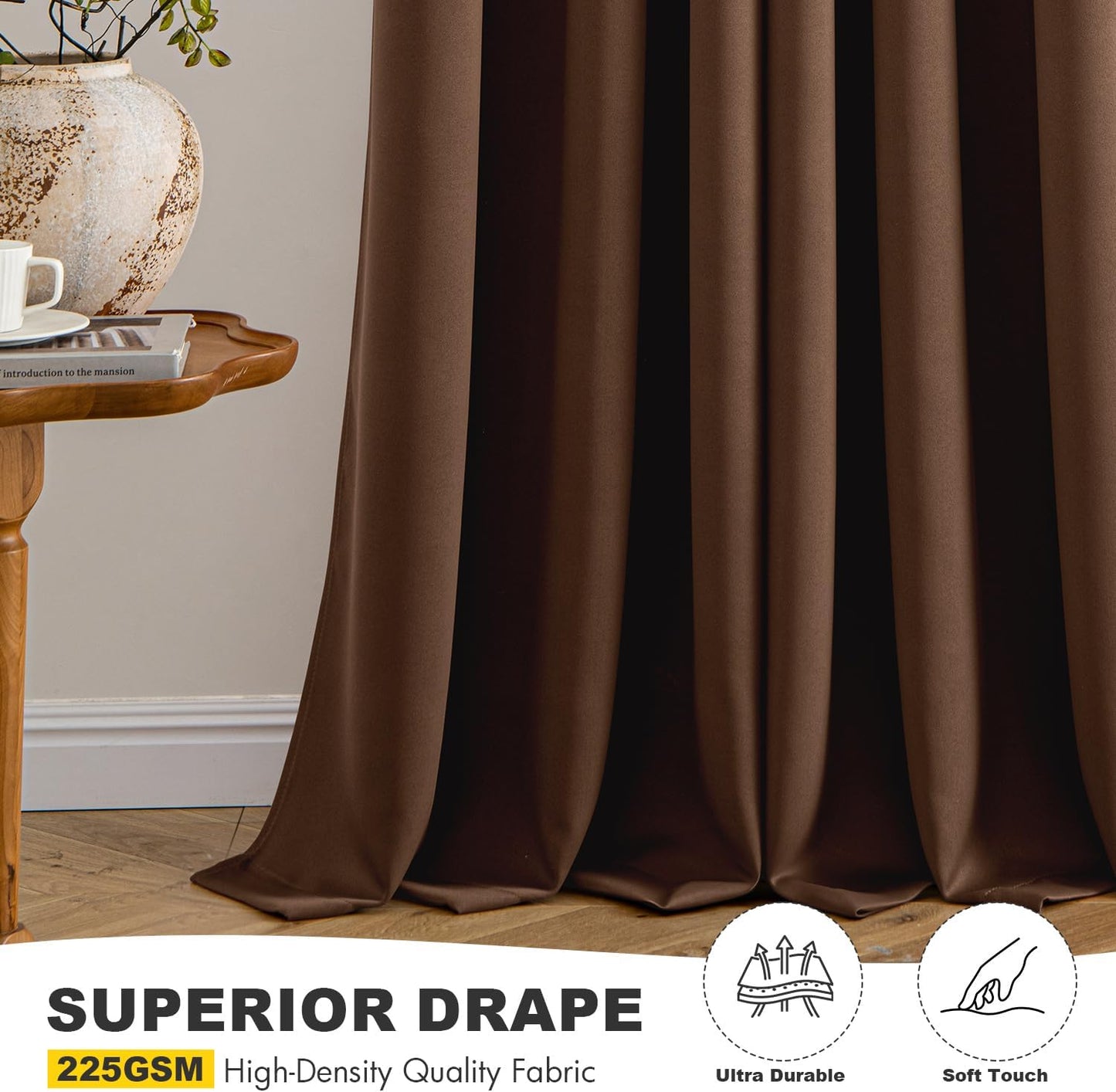 MIULEE Bedroom Blackout Curtains Thermal Insulated Room Darkening Drapes for Living Room Kitchen Grommet Top Light Blocking Window Treatment Curtains, 40 x 54 Inches Long, 2 Panels, Mocha Brown