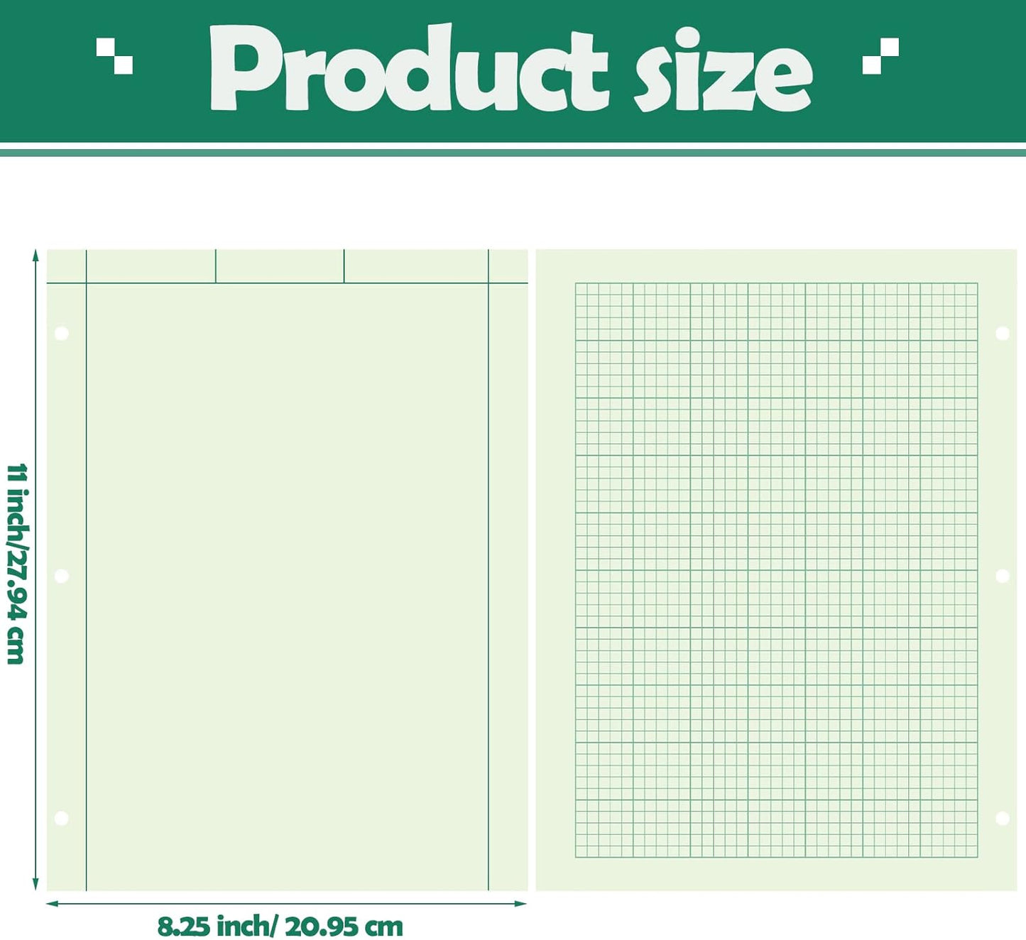 Seajan 5 Pcs Engineering Paper Notebook Engineering Computation Pad 8.5 x 11 Inches Engineer Graph Paper Notepad, 5 Squares Per Inch 3 Hole Punched Computation Pad, 100 Sheets/pack (Green)