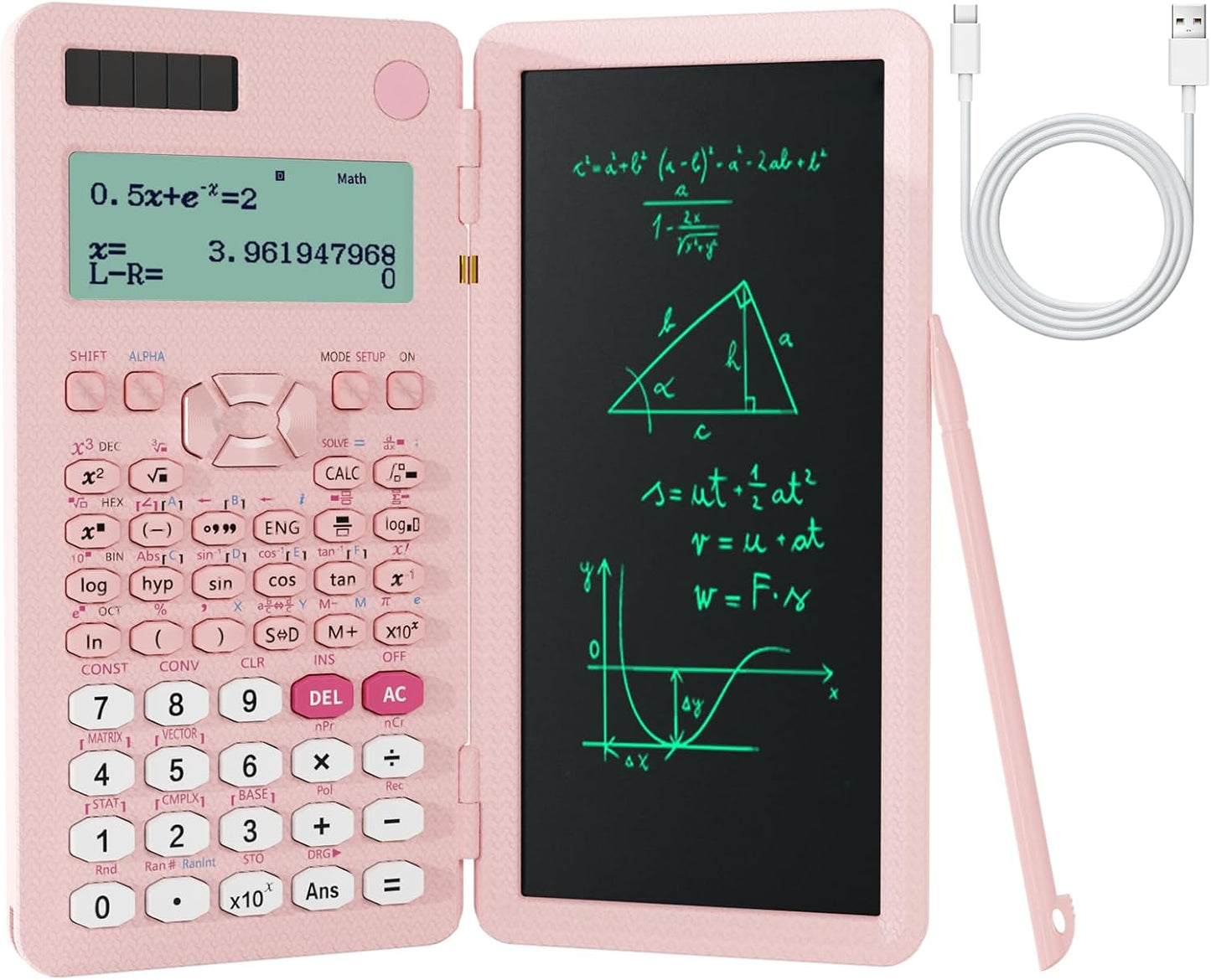 Rechargeable Scientific Calculator for Students, Pink 991ES MAX Foldable Science Calculator with Notepad 417 Function Solar Energy Science Calculators for Middle and High School Supplies (Pink)