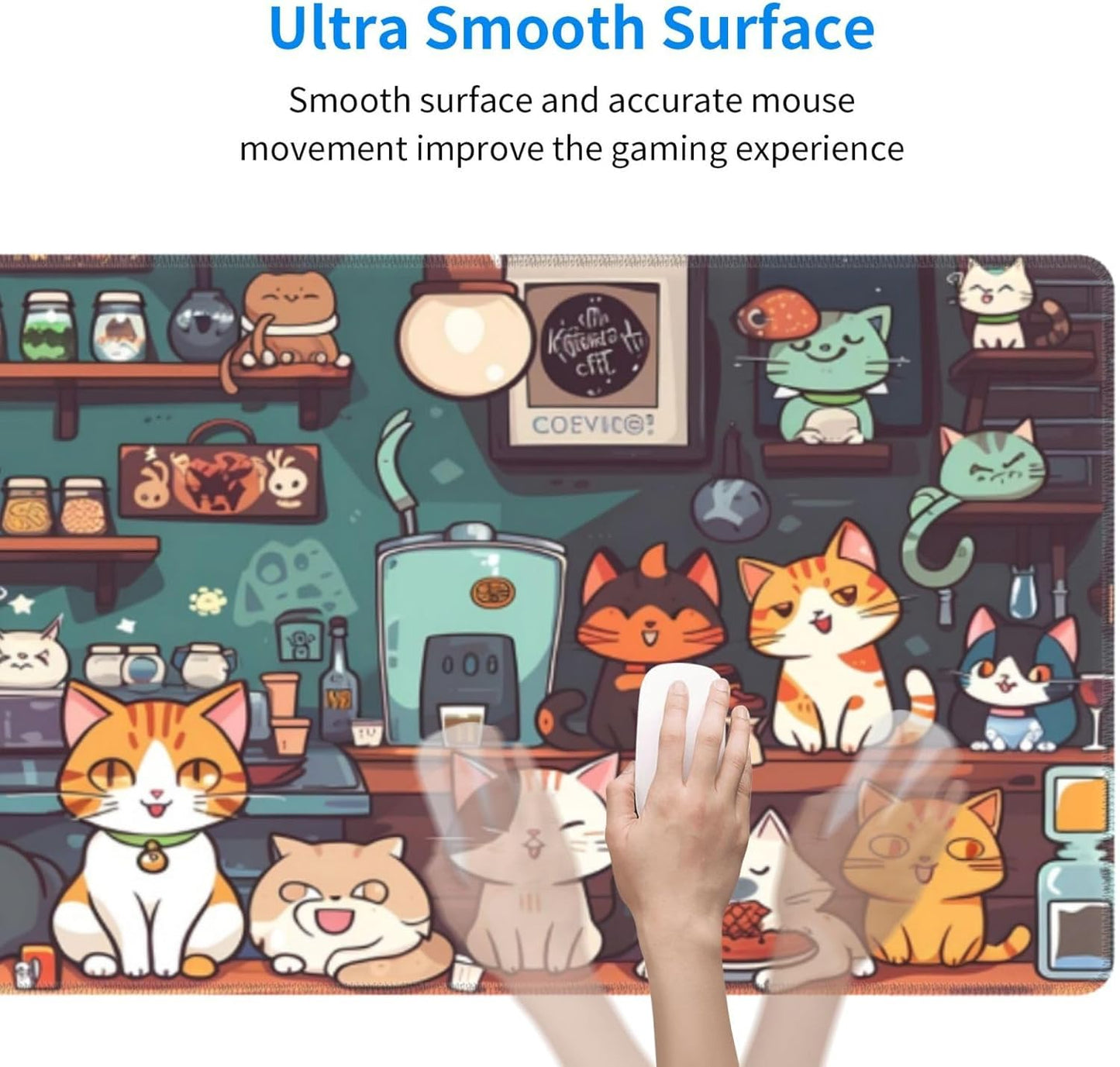 Gaming Mouse Pad Desk Pad,Extended Big Mouse Pad,31.5x11.8 Inch Long Computer Keyboard Mouse Mat Mousepad with 3mm Non-Slip Base and Stitched Edge for Gaming and Office… (cat)