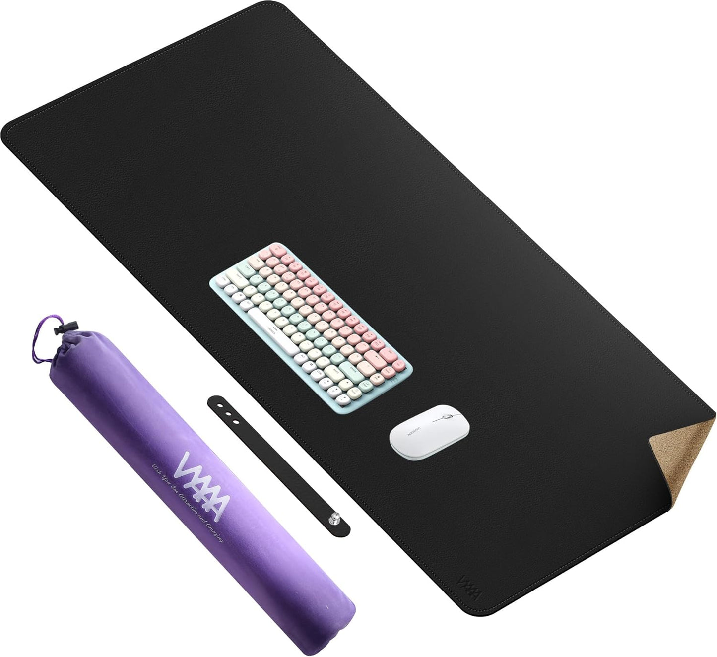 Vyaaa PU Leather & Cork Desk Mat, 39.4"x15.7" Dual Sided Computer Desk mat, Waterproof Large Mouse Pad, Non-Slip Office Desk pad, Office Desk Protector for Work/Gaming/Home (Black)