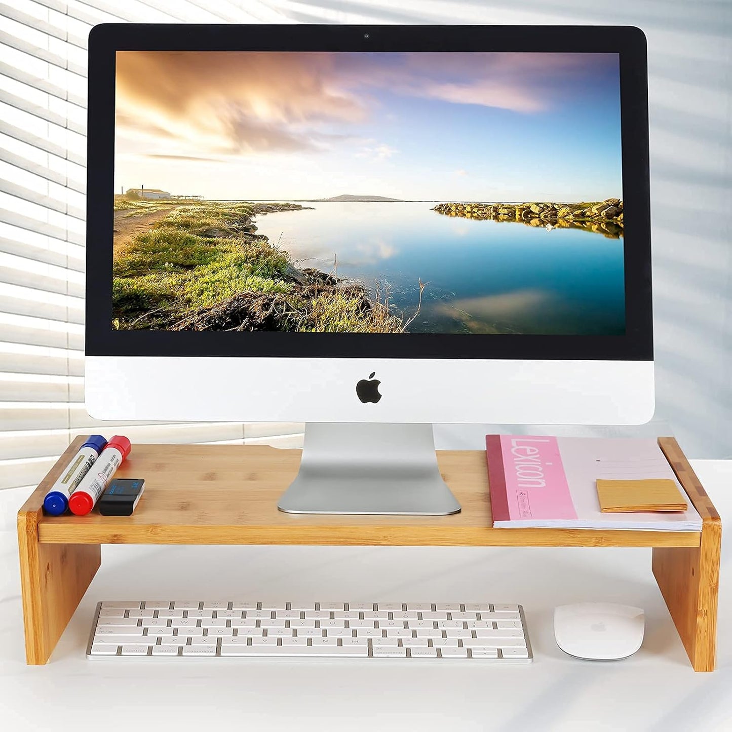 KINLINK Solid Wood Monitor Stand Riser, Monitor Riser with 2 Adjustable Height, 15.8 inch Computer Riser for Computer, iMac, PC, Printer, Computer Monitor Stand for Home & Office, Natural