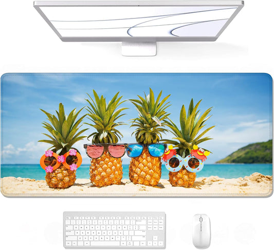 Auhoahsil Large Gaming Mouse Pad, Beach Theme XXL 35.4 x 15.7 in Desk Pad Stitched Non-Slip Rubber Long Computer Mousepad Thin Extended Full Size Desk Mat for Desktop, Laptop, Wireless Mice, Blue
