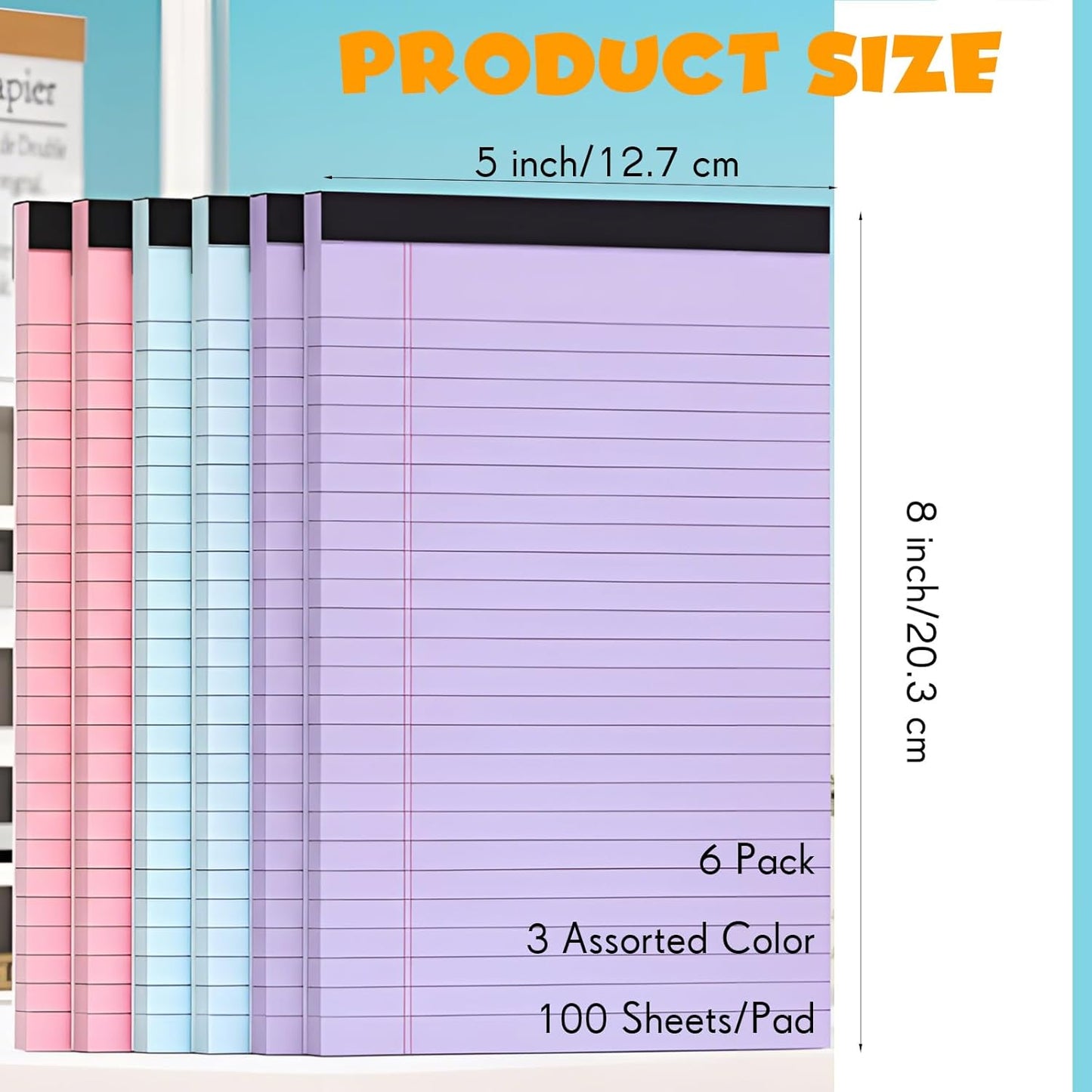 Honoson 6 Pack Legal Pads 5 x 8 College Ruled Colored Notepad 600 Sheets Wide Ruled Writing Pads 100 Sheets/pad Lined Paper Bulk for Office School Classroom Teacher Students Supplies, 3 Colors