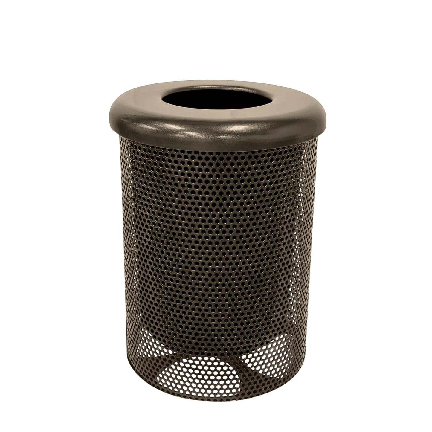 RFT-P-TXTBRW Heavy Duty Round Trash Receptacle with Flat Top, Liner Included, 32 Gallon, Textured Brown, Made in America