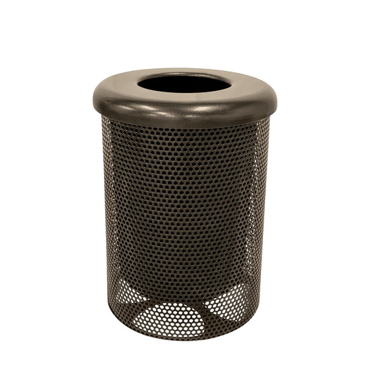 RFT-P-TXTBRW Heavy Duty Round Trash Receptacle with Flat Top, Liner Included, 32 Gallon, Textured Brown, Made in America