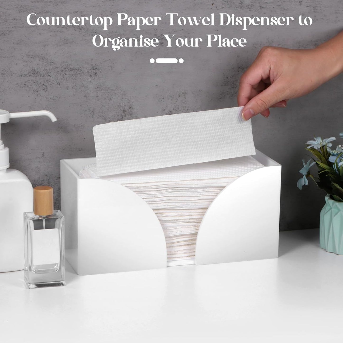 4Pack White Paper Towel Dispenser Countertop Acrylic Paper Towel Holder for Bathroom Folded Paper Towel Dispenser Clear Trifold Napkin Holder for Z-fold, C-fold, MultiFold Trifold