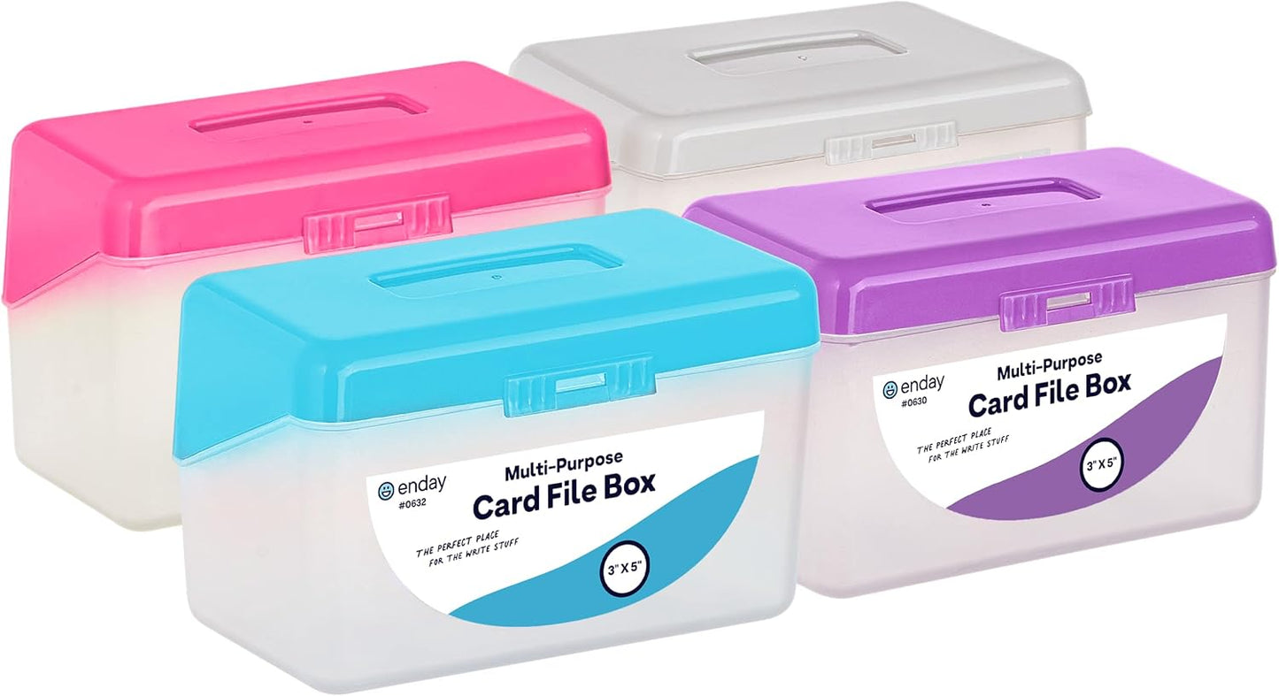 Emraw Index Card Holder 3 x 5 Index Card Case Holds up to 250 Cards Ideal for Filing Notes, Addresses & Recipes, Grey, Pink, Purple, Blue – (Pack of 4)