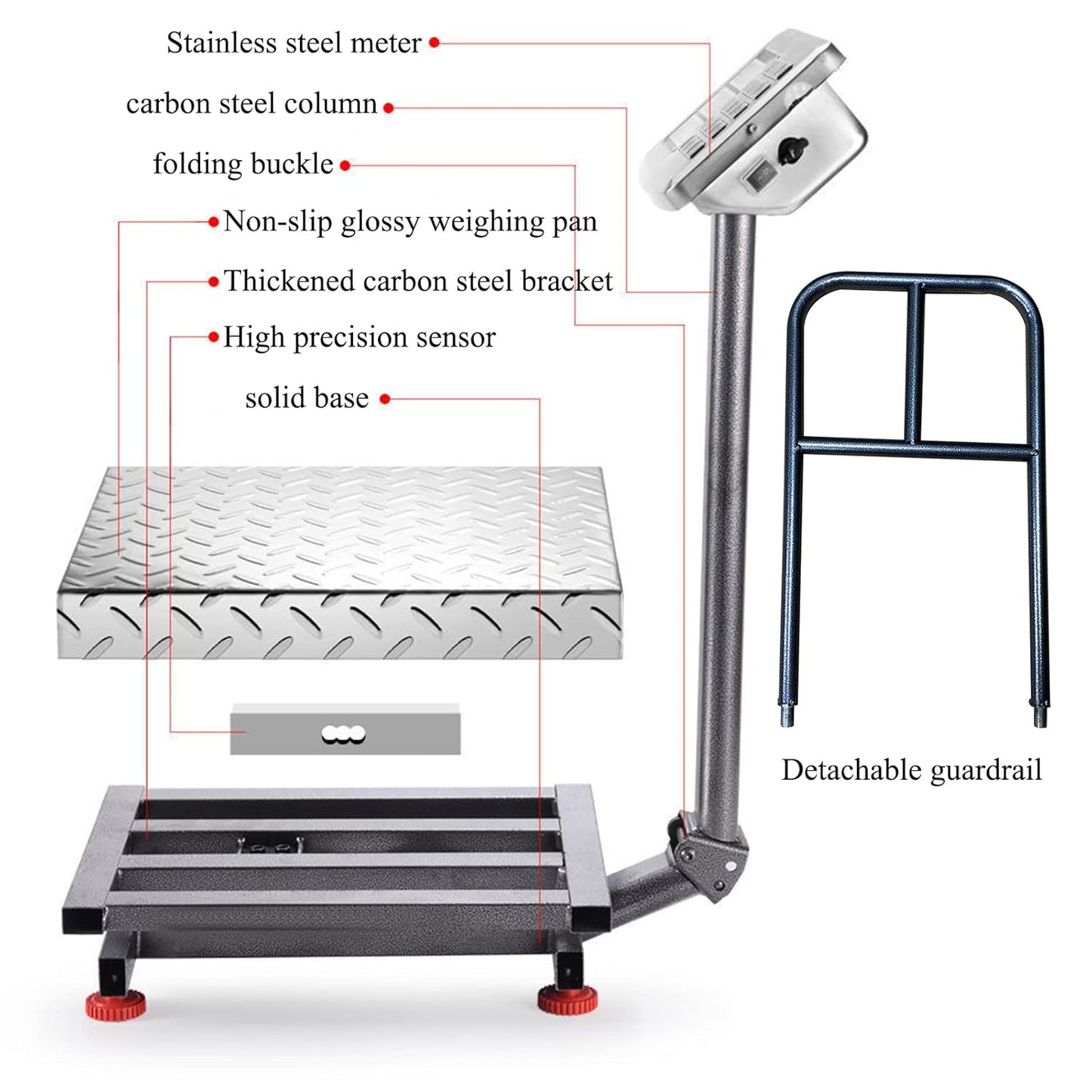660LBS Industrial Platform Scale Weight Computing Digital Scale Floor Platform Scale with Removable Guardrail Perfect for Postal Luggage Shipping Mailing Weighing LB/KG