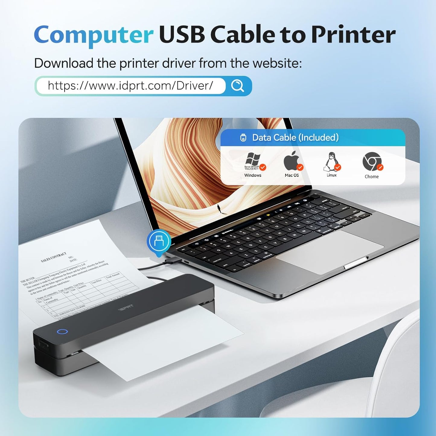 iDPRT Portable-Printer Wireless for Travel, Bluetooth Thermal Printer Support 8.5" x 11" US Letter&A4&A5 Size,300DPI Inkless Printers for Home Use,Compatible with Android and iOS Phone&Laptop,Black