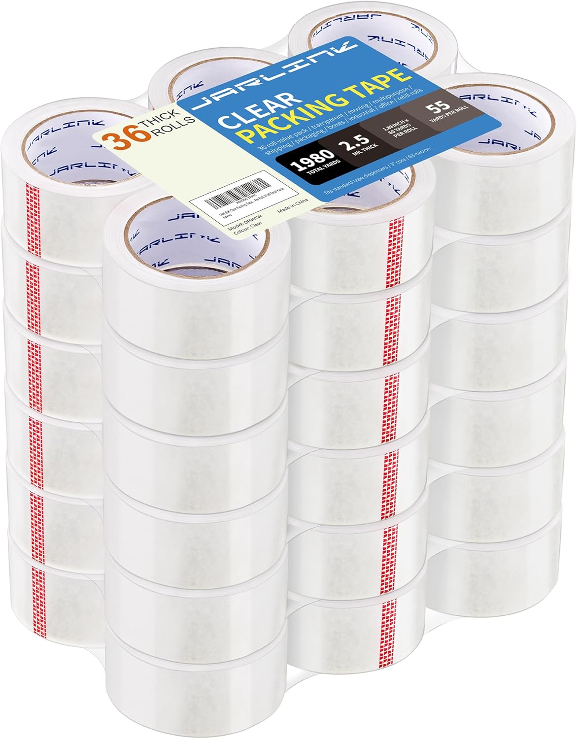 JARLINK Clear Packing Tape (36 Rolls), Heavy Duty Packaging Tape for Shipping Packaging Moving Sealing, 1.88 inches Wide, 55 Yards Per Roll, 1980 Total Yards