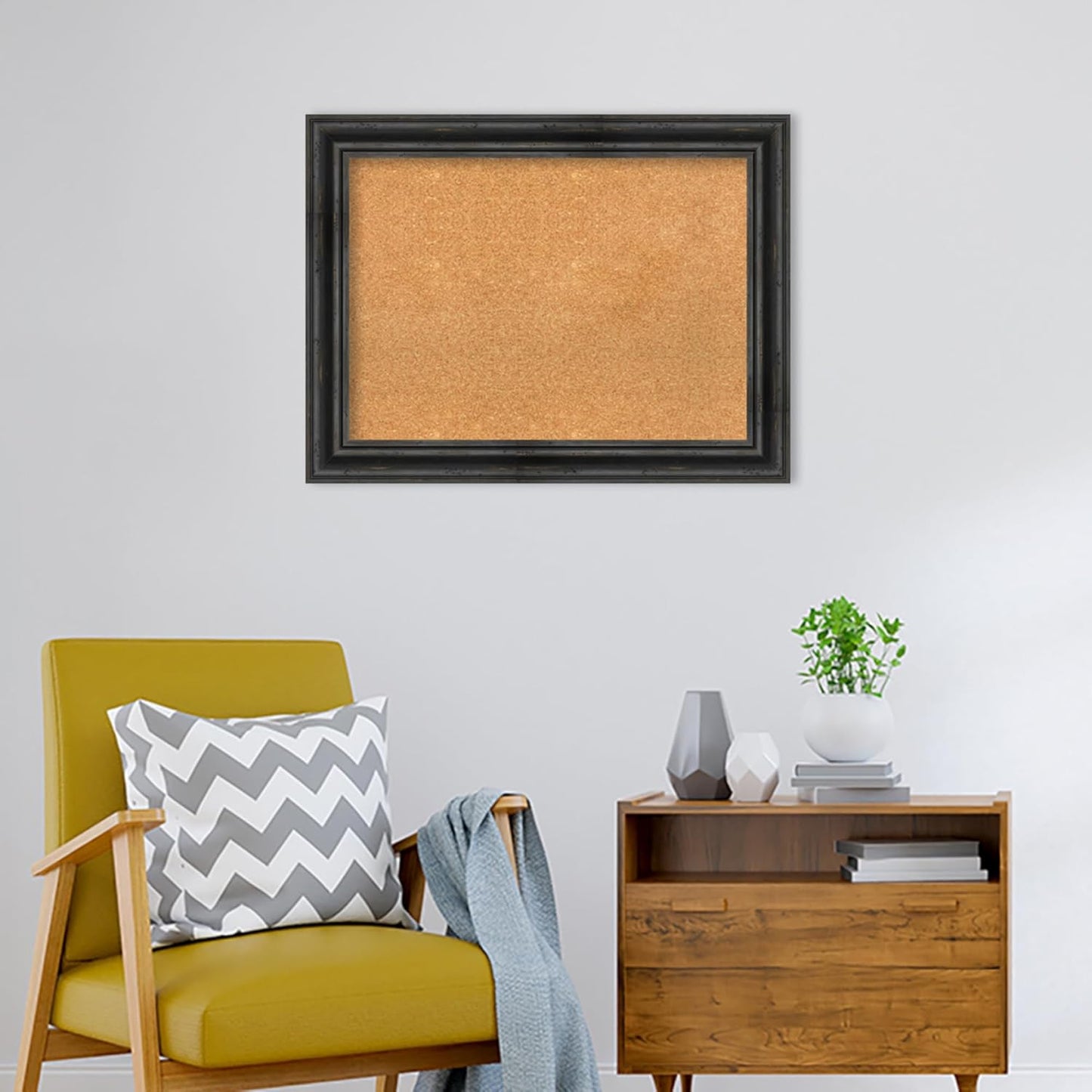 Amanti Art Natural Cork Board for Wall, 25x33 Vision Board with Black Wood Frame, Medium Corkboard Office Decor for Home Organization, Rustic Farmhouse Corkboard Pinboard to display items for home