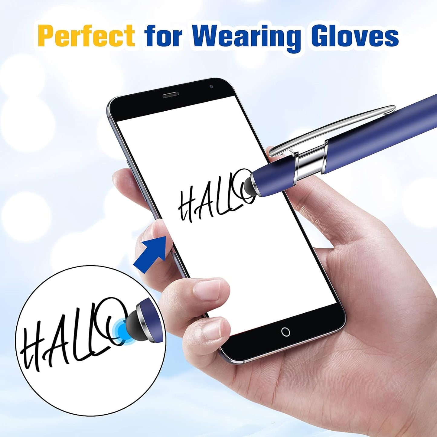 Zonon 38 Pieces Rubberized Ballpoint Pen with Stylus Tip Stylish Metal Pen Capacitive Styli with Soft Rubberized Grip, Black Ink for Most Devices(Dark Blue)