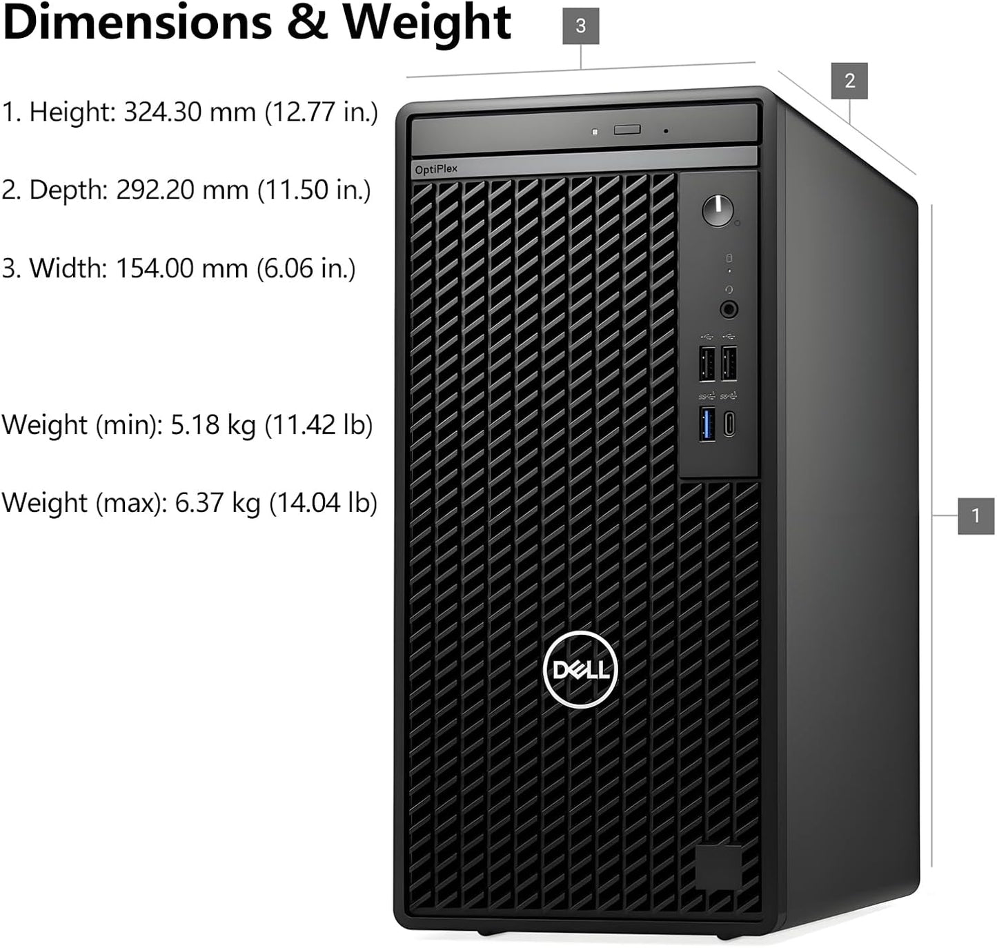 Dell OptiPlex Desktop Computer, 7020 Tower Dekstop PC, 12th Gen Intel 4-Core Processor (Beats Core i7-9700), 16GB DDR5 RAM, 512GB PCIe SSD, DVDRW, WiFi Adapter, RJ-45, Keyboard & Mouse, Windows 11 Pro