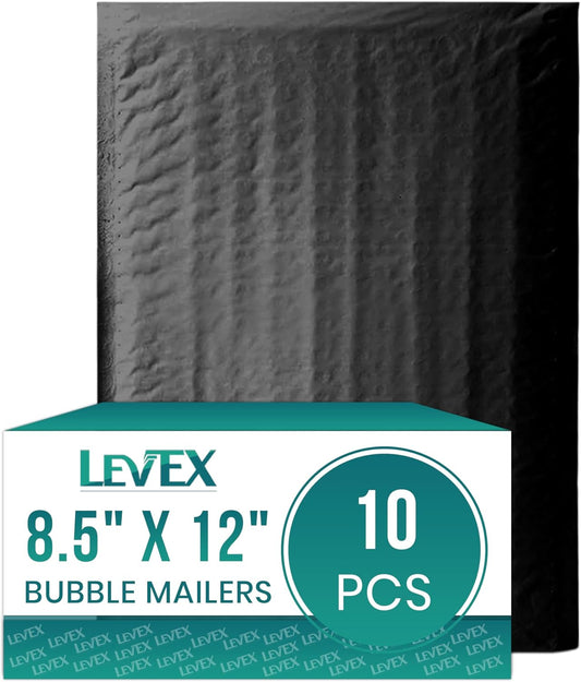 Levex - #2 8.5" x 12" [10 Pack] Black Poly Bubble Mailers, Padded Envelope Mailers, Packing Envelope & Mailing Bags for Shipping