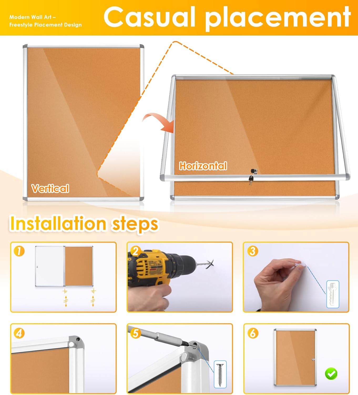 SWANCROWN Enclose Bulletin Board Tamper-Proof Dispaly Case School Office Cork Noticeboards for Information Photo, 38x28inch (9xA4)
