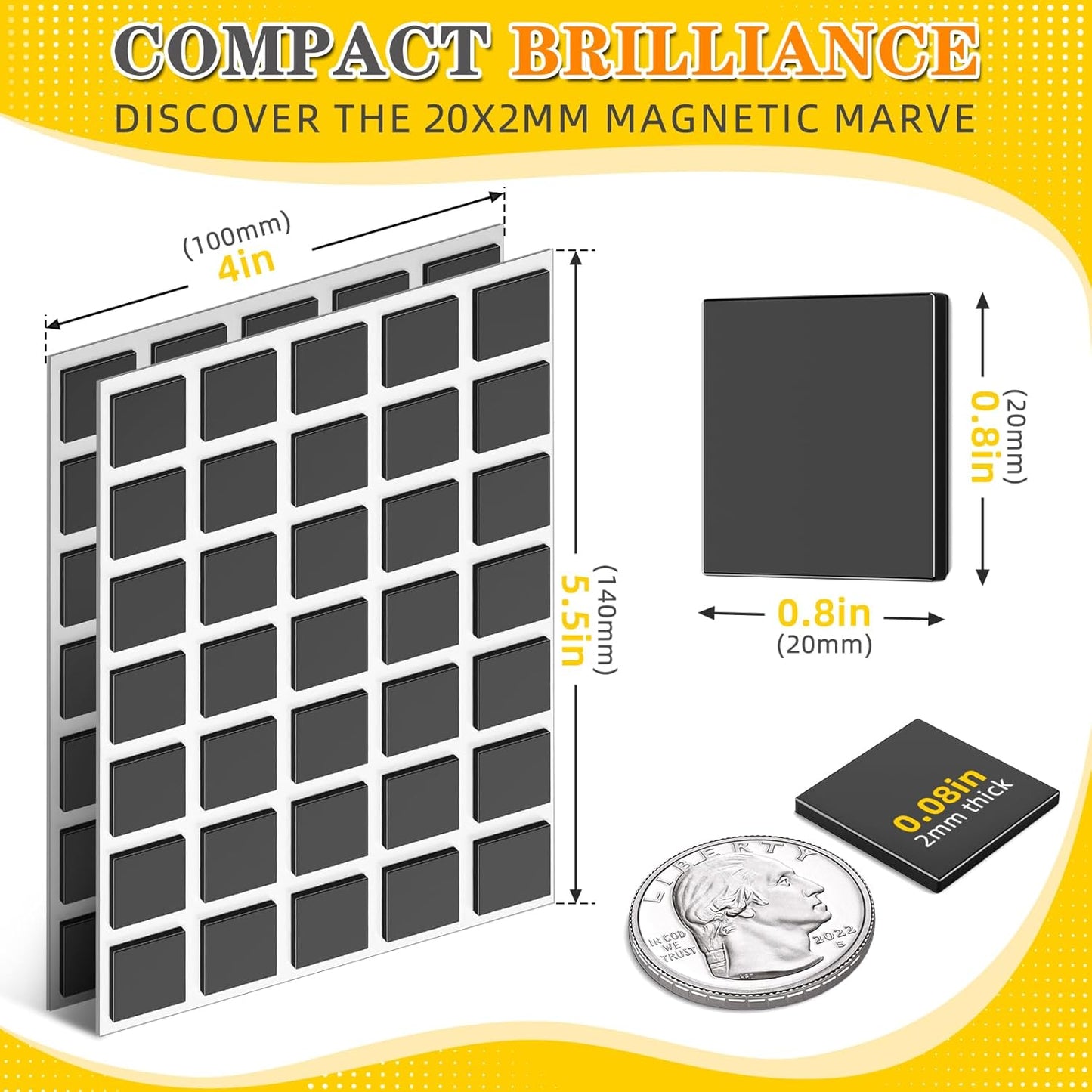 FINDMAG Magnetic Tape, 175 Pcs Square Magnets with Adhesive Backing, Flexible Magnetic Tape for Crafts, Magnetic Strip for DIY Projects, Hanging & Organizing Light Objects (Each 20x20x2mm)