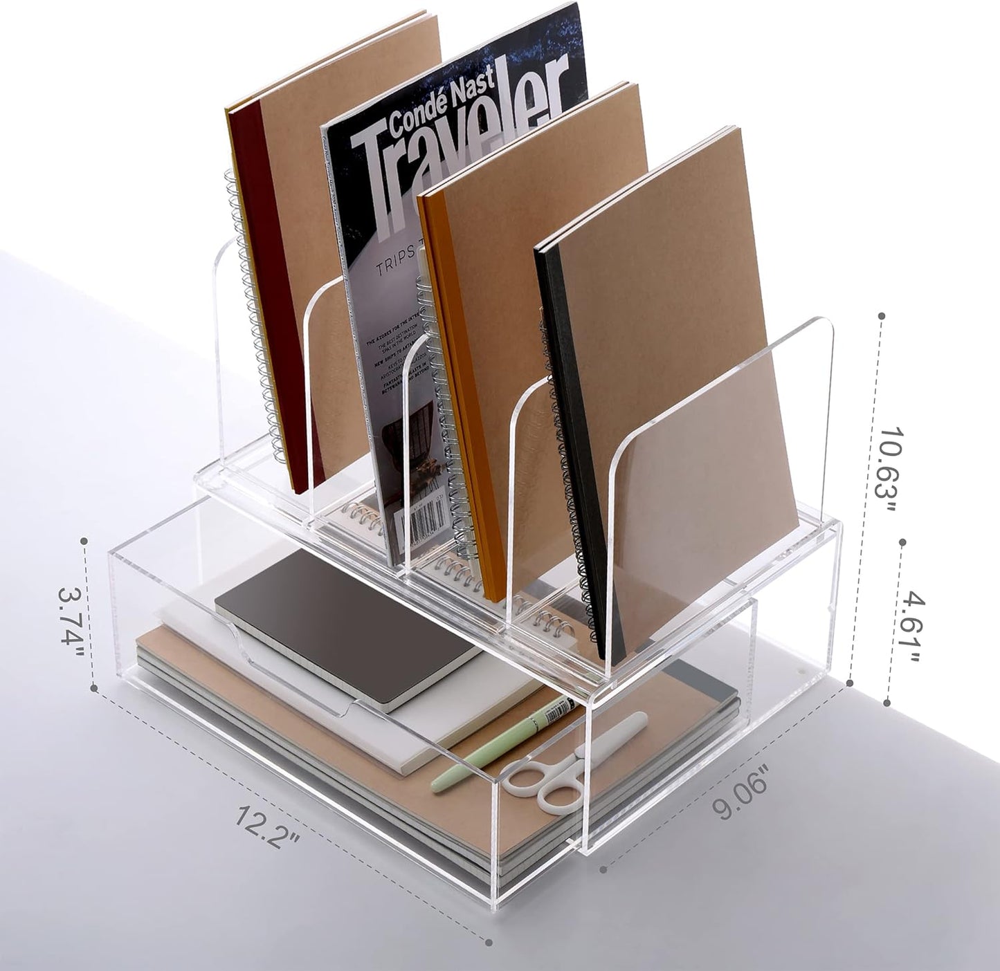 Desk Organizers and Accessories, Acrylic Desk Organizer with Drawer, Office Supplies Organization Storage, Clear Acrylic File Organizer for Desk - 1 Pack