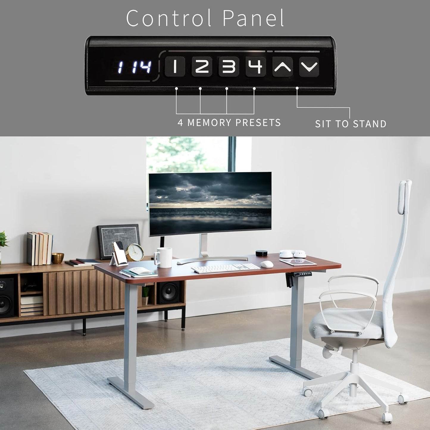 VIVO Electric 60 x 24 in Standing Desk, Memory Height Adjustment, 1B Series, One-Piece Dark Walnut Top, Gray Frame, DESK-KIT-1G6D