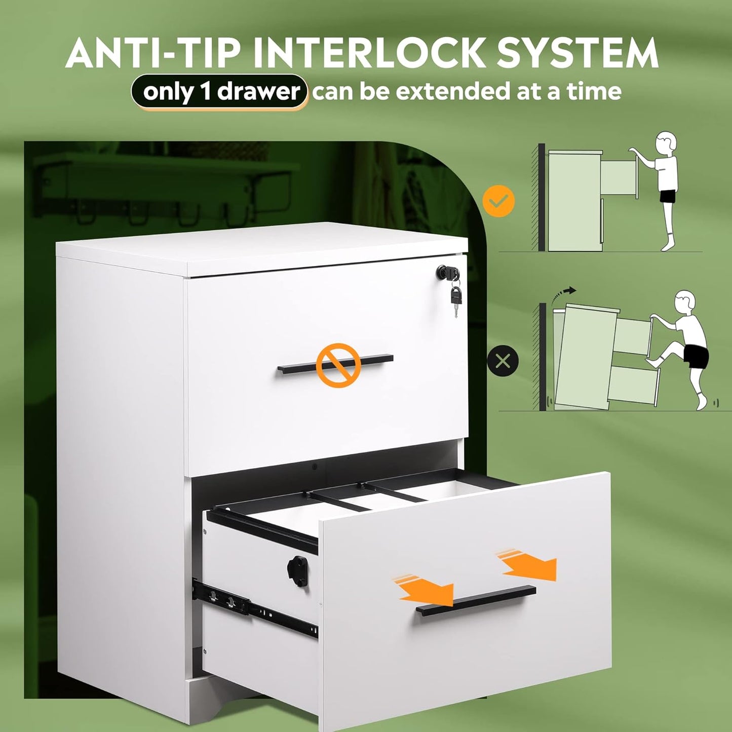 DEVAISE 2-Drawer Wood Lateral File Cabinet with Lock for Office Home, White