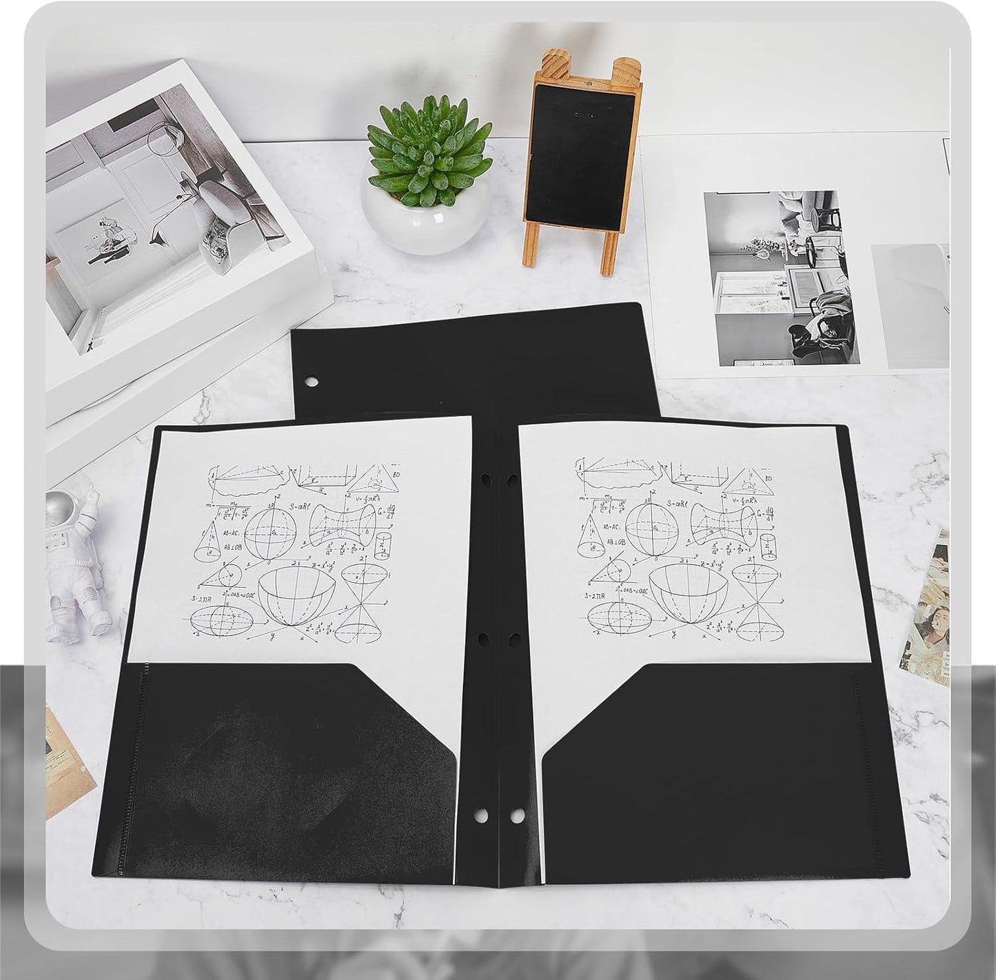 Yeaqee 50 Pcs Plastic Folders with Pockets Bulk 3 Hole Punched 2 Pocket File Folders for 3 Ring Binder Divider Folder for Notebooks, Durable Poly for Office Home (Black)