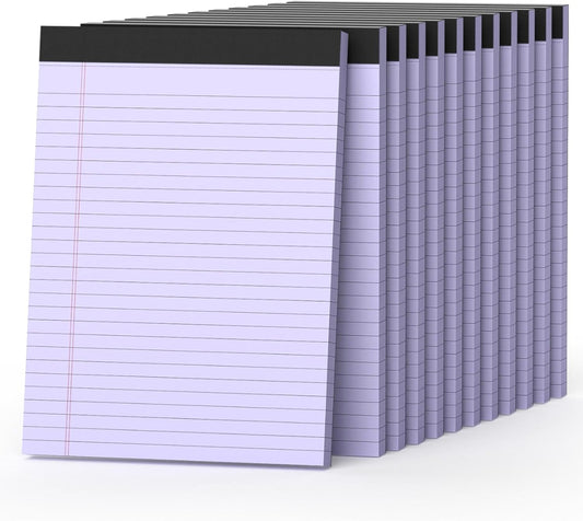 360 Sheets Purple Legal Pads 8.5" x 11" Pack of 12 Note Pads Wide Ruled Lined Paper with Micro-Perforated Writing Notebook 30 Sheets per Pad To-Do List Notepad for School, Office & Home Supplies