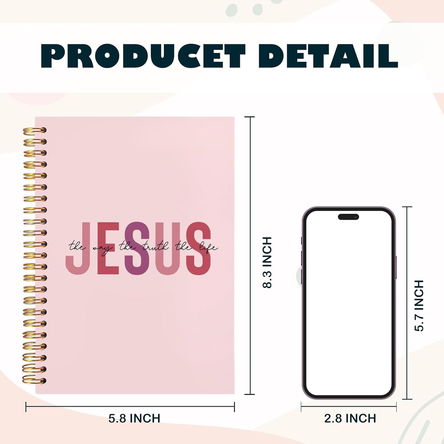 Boho Christian Notebook Journal, Christian Gifts for Women, Bible Notebooks for Note Taking, Bible Journaling Notebook, Jesus the Way the Truth the Life Hardcover Spiral Notebook 5.5x8.3 pink