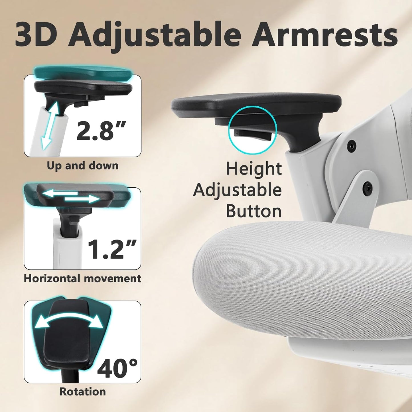 CLATINA Office Chair Swivel Executive Chair, Adjustable Ergonomic Computer Chair with 3D Armrest and Lumbar Support, Fabric Backrest Task Chair for Home Office Conference Room