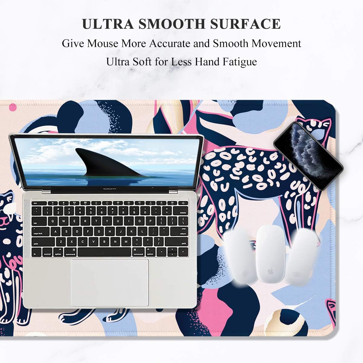 Auhoahsil Large Gaming Mouse Pad, Animal Theme XXL 35.4 x 15.7 in Desk Pad Stitched Non-Slip Rubber Long Computer Mousepad Thin Extended Full Size Desk Mat for Desktop, Laptop, Wireless Mice, Pink