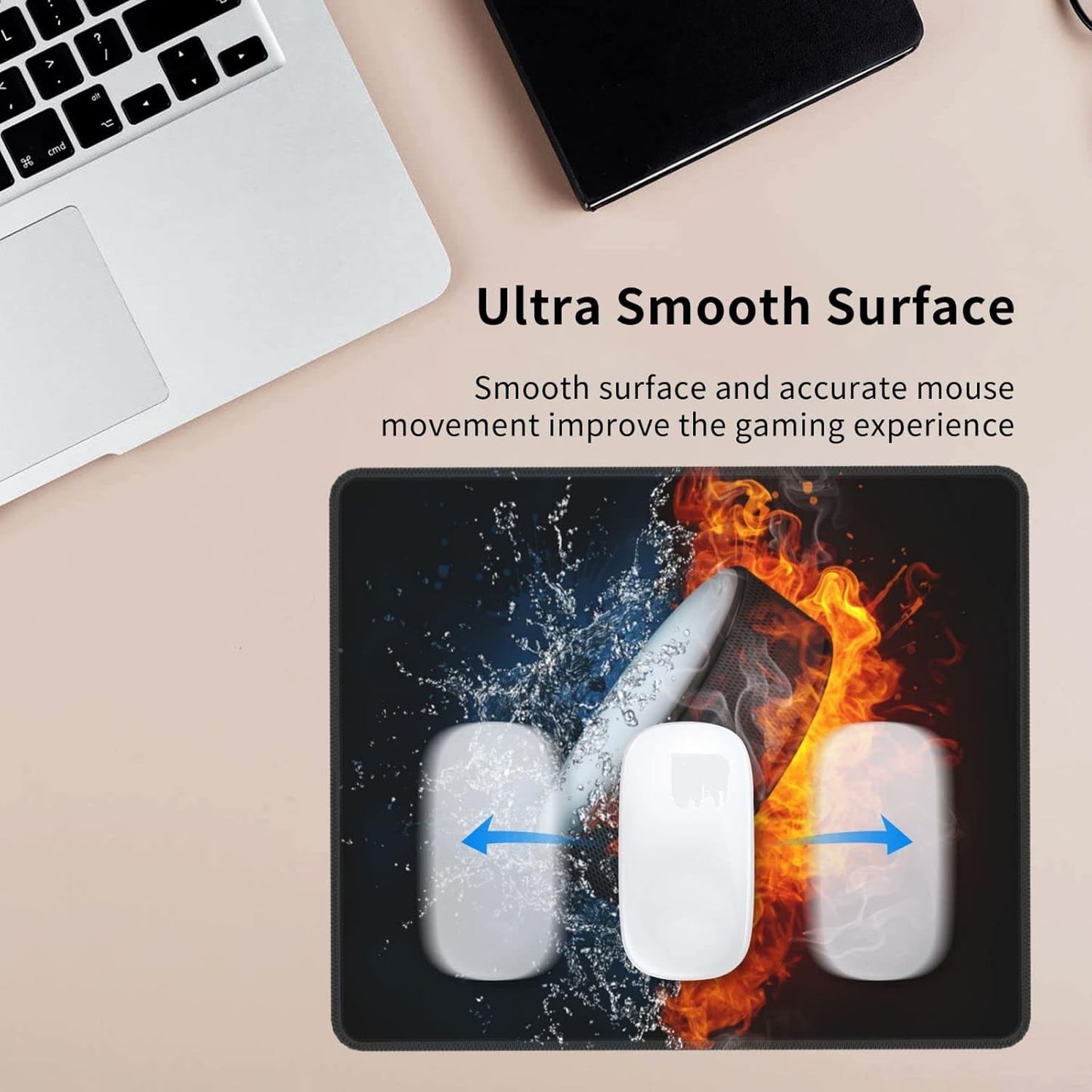 Boys Gaming Mouse Pad with Hockey Ball Fire Water Pattern, Large 12 x 10 inch Mouse Pads with Stitched Edge for Home Office Computer Laptop Non-Slip Rubber Base Desk Mat for Wireless Mouse