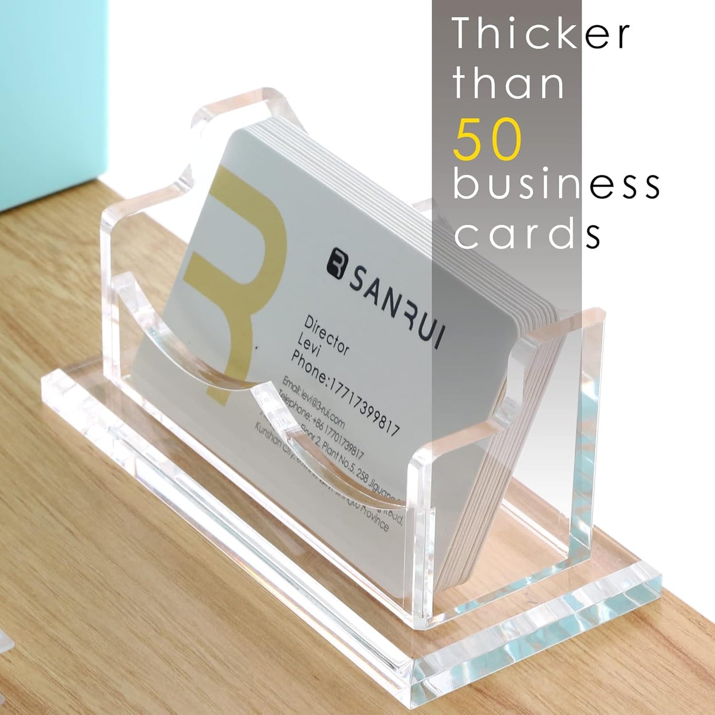 SANRUI Clear Horizontal Business Card Holder Stand for Desk, Acrylic Desktop Display Name Cards Holders Organizer Storage Rack,for Exhibition, Home , Office ,1 Tier 1 Pocket , 60 Card Capacity